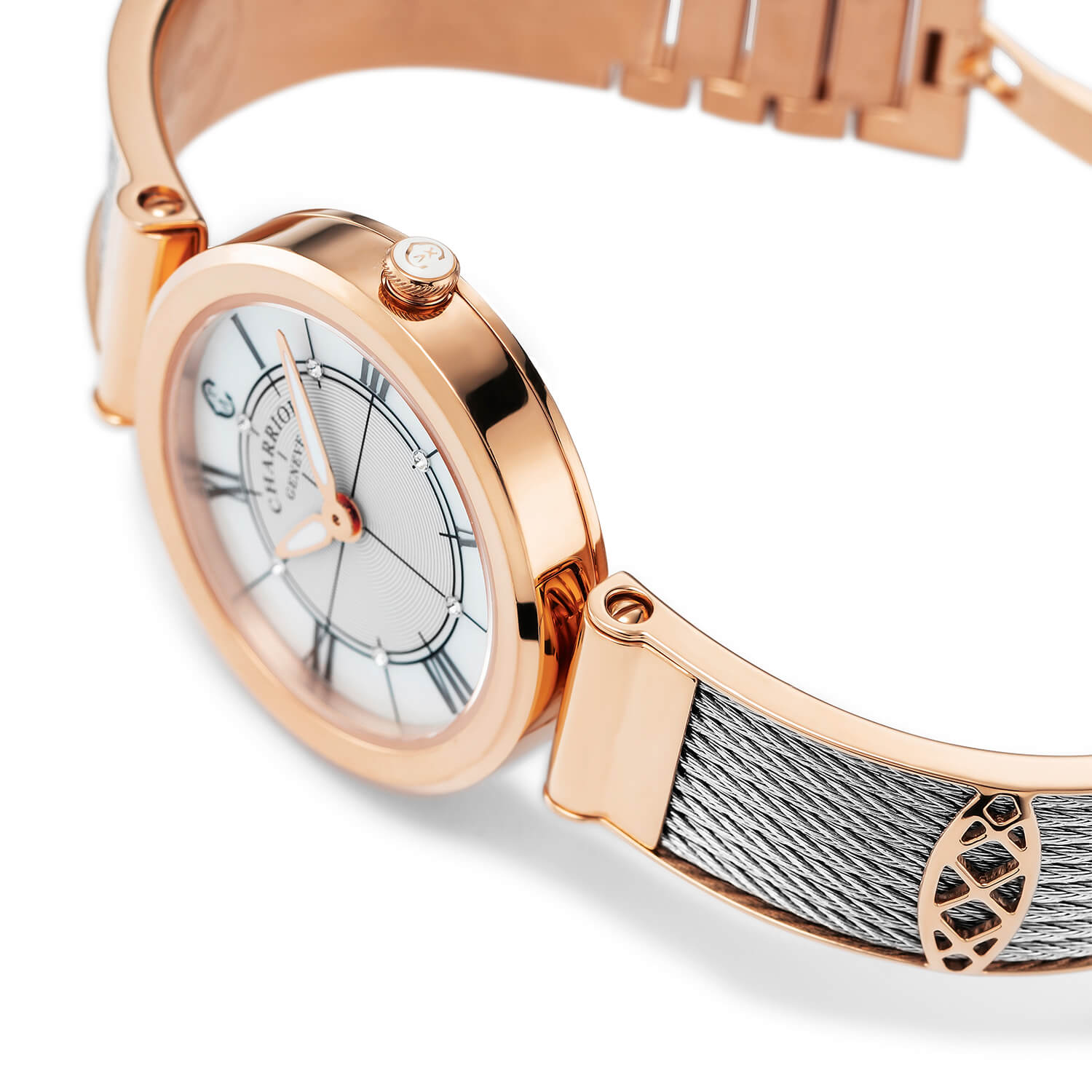 FOREVERCALIBRE QUARTZ, CADRAN NACRE, PVD OR ROSE, BRACELET CABLE ACIER - Charriol Geneve - Montres