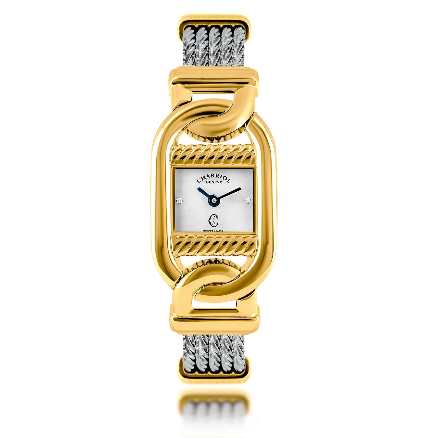 MARINER, 20MM, QUARTZ CALIBRE, STEEL YELLOW GOLD PVD CASE, BLACK MOTHER-OF-PEARL WITH 2 DIAMONDS DIAL, STEEL CABLE BRACELET - Charriol - Watch