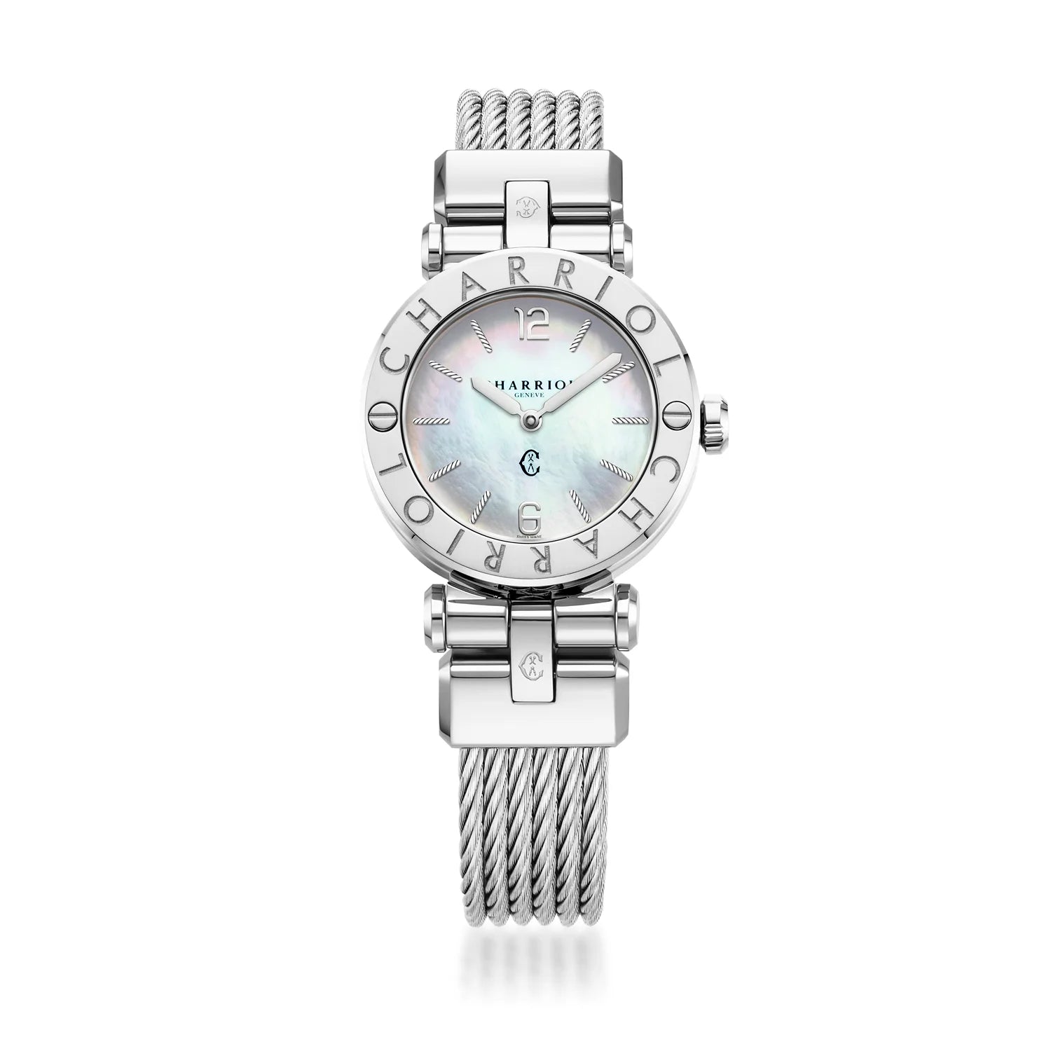 NAVIGATOR CRUISE28MM, CALIBRE QUARTZ, CADRAN NACRE, BEZEL "CHARRIOL CHARRIOL ", BRACELET INTERCHANGEABLE CABLE ACIER - Charriol Geneve - Montres