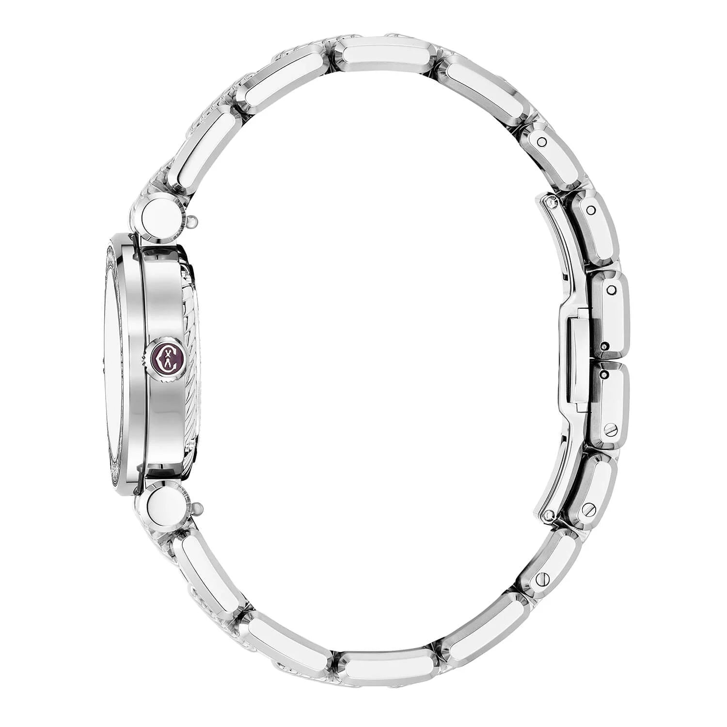 NAVIGATOR CRUISE, 28MM, QUARTZ CALIBRE, WHITE MOTHER-OF-PEARL WITH 12 ROMAN FIGURES DIAL, STEEL WITH 30 DIAMONDS AND 6 SCREWS BEZEL, METAL INTERCHANGEABLE BRACELET - © 2024 Charriol - Watch