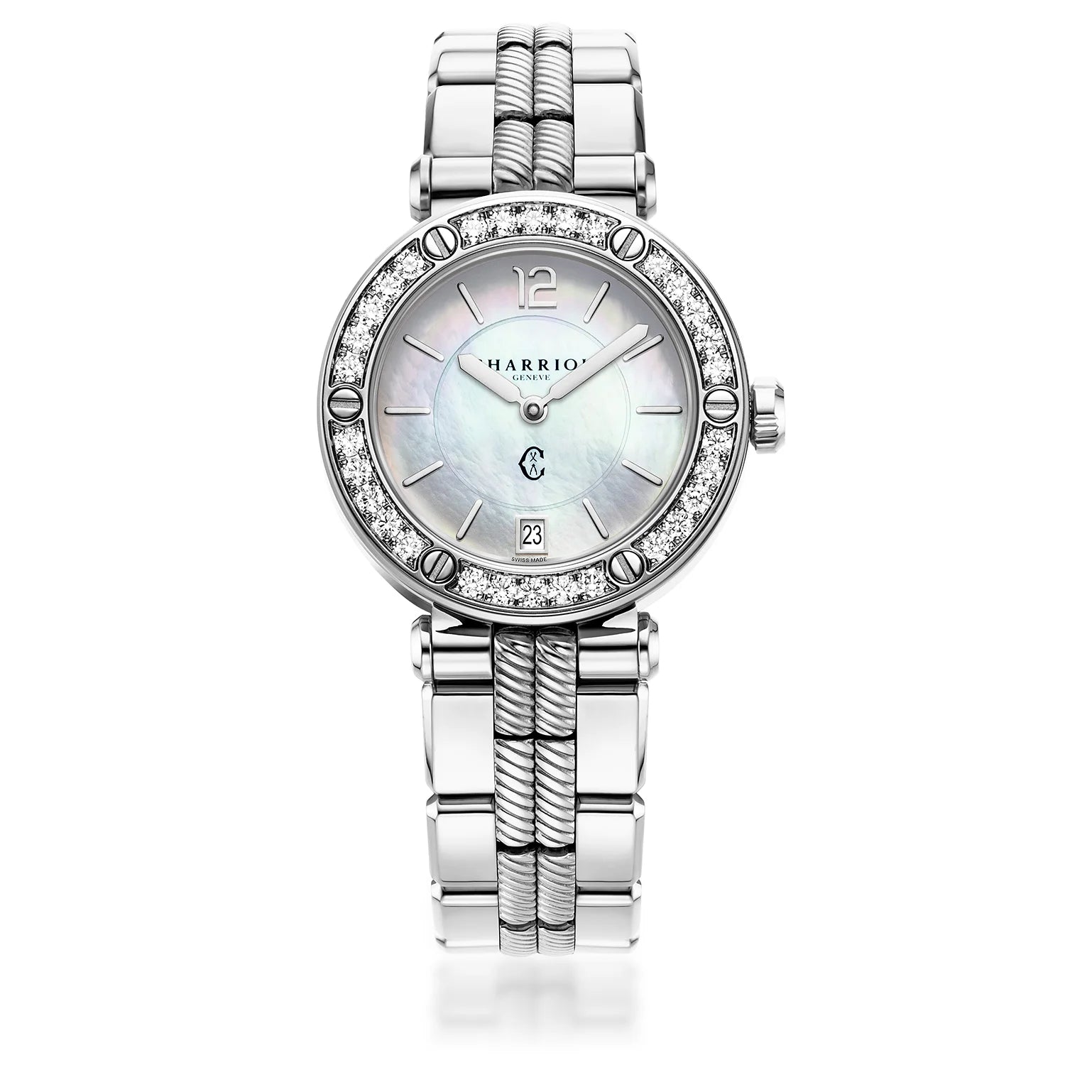 NAVIGATOR CRUISEBracelet interchangeable en acier, 36MM, calibre quartz, cadran en nacre, 30 DIAMANTS, bracelet interchangeable en acier - Charriol Geneve - Montres