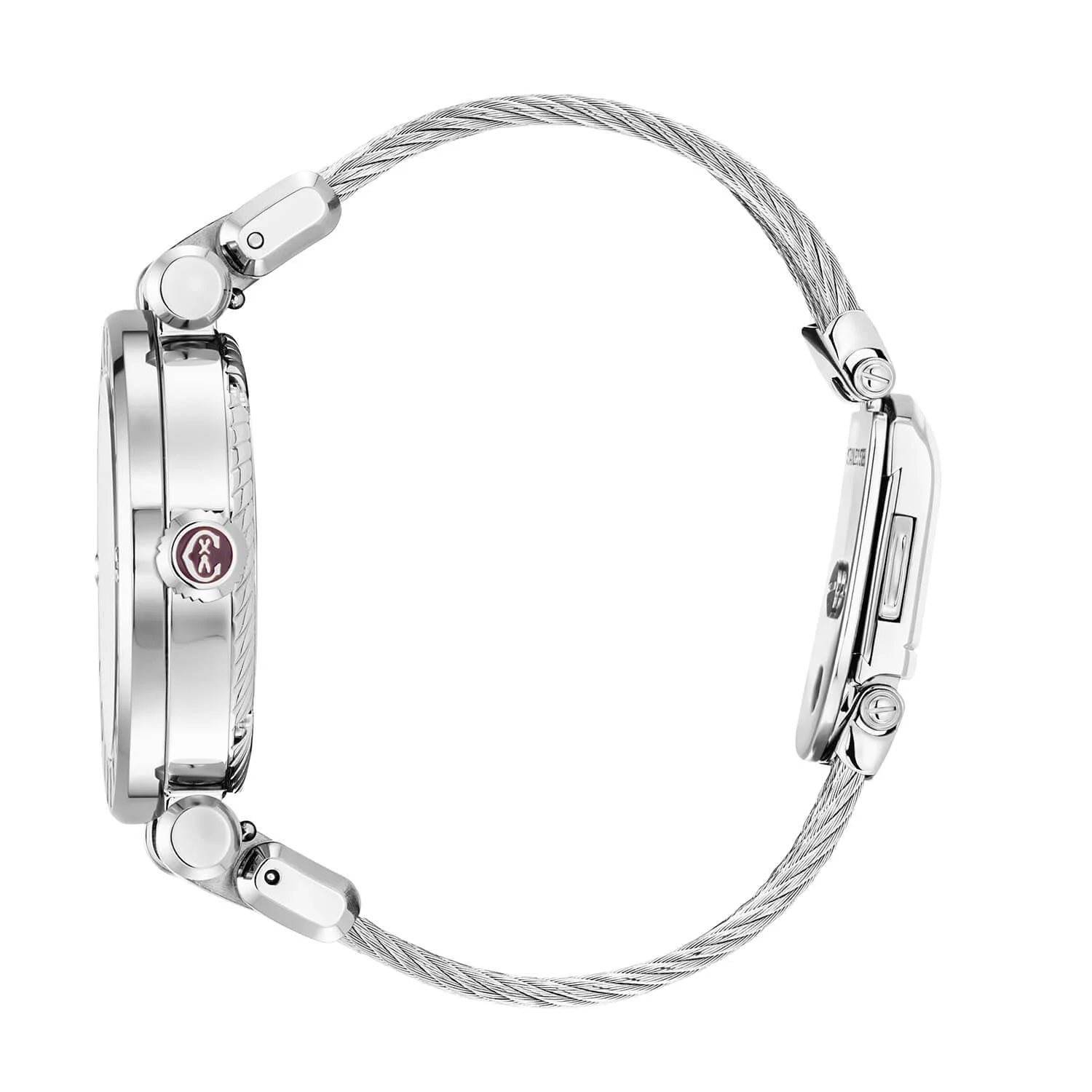 NAVIGATOR CRUISE, 36MM, QUARTZ CALIBRE, WHITE CIRCULAR AND SUN CENTER WITH 12 ROMAN FIGURES DIAL, STEEL "CHARRIOL CHARRIOL" WITH 2 SCREWS BEZEL, STEEL INTERCHANGEABLE CABLE BRACELET - © 2024 Charriol - Watch