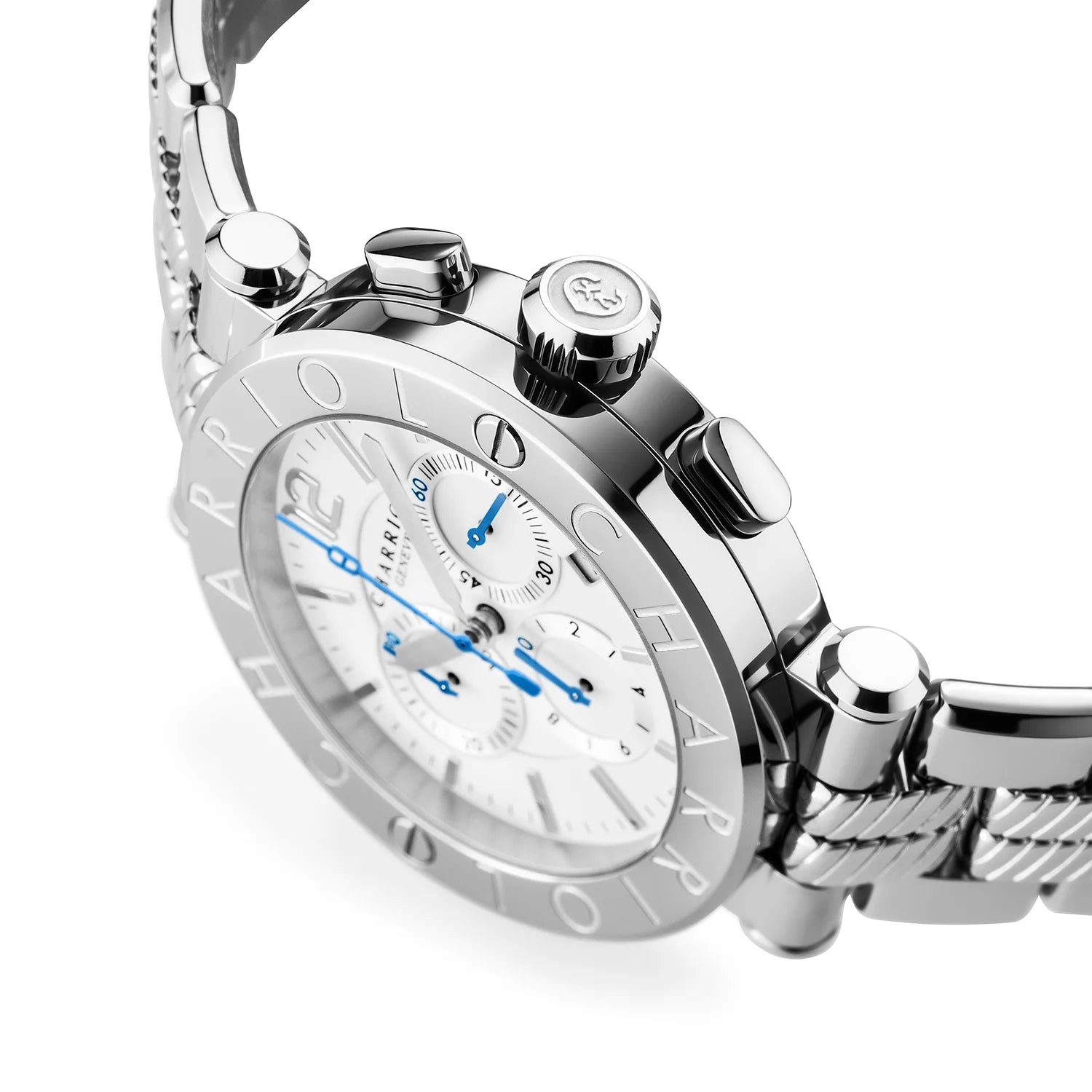 NAVIGATOR CRUISE41MM, CALIBRE CHRONOGRAPHIQUE QUARTZ, CADRAN BLANC, BEZEL "CHARRIOL CHARRIOL ", BRACELET INTERCHANGEABLE EN ACIER - Charriol Geneve - Montres