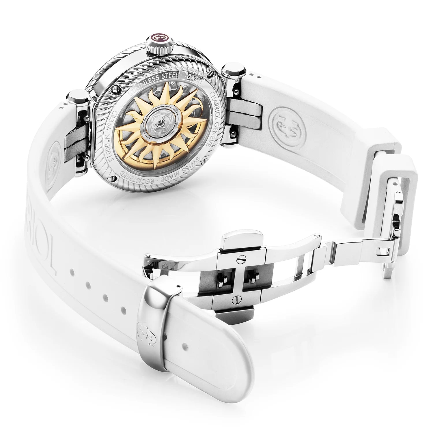 NAVIGATOR SURF, 36MM, CALIBRE AUTOMATIQUE, CADRAN BLANC, ZONE BLANCHE, BRACELET INTERCHANGEABLE EN CAOUTCHOUC BLANC - Charriol Geneve - Montre