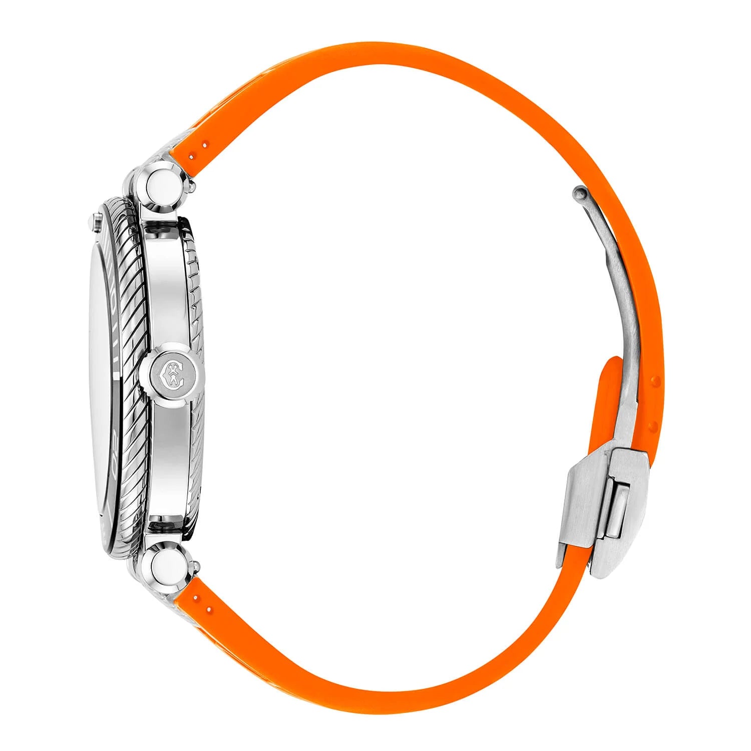 NAVIGATOR SURF, 41MM, CALIBRE AUTOMATIQUE, CADRAN LUMINOVA NOIR, BAGUE NOIRE ET ARGENT, BRACELET INTERCHANGEABLE EN CAOUTCHOUC ORANGE - © 2024 Charriol - Montre