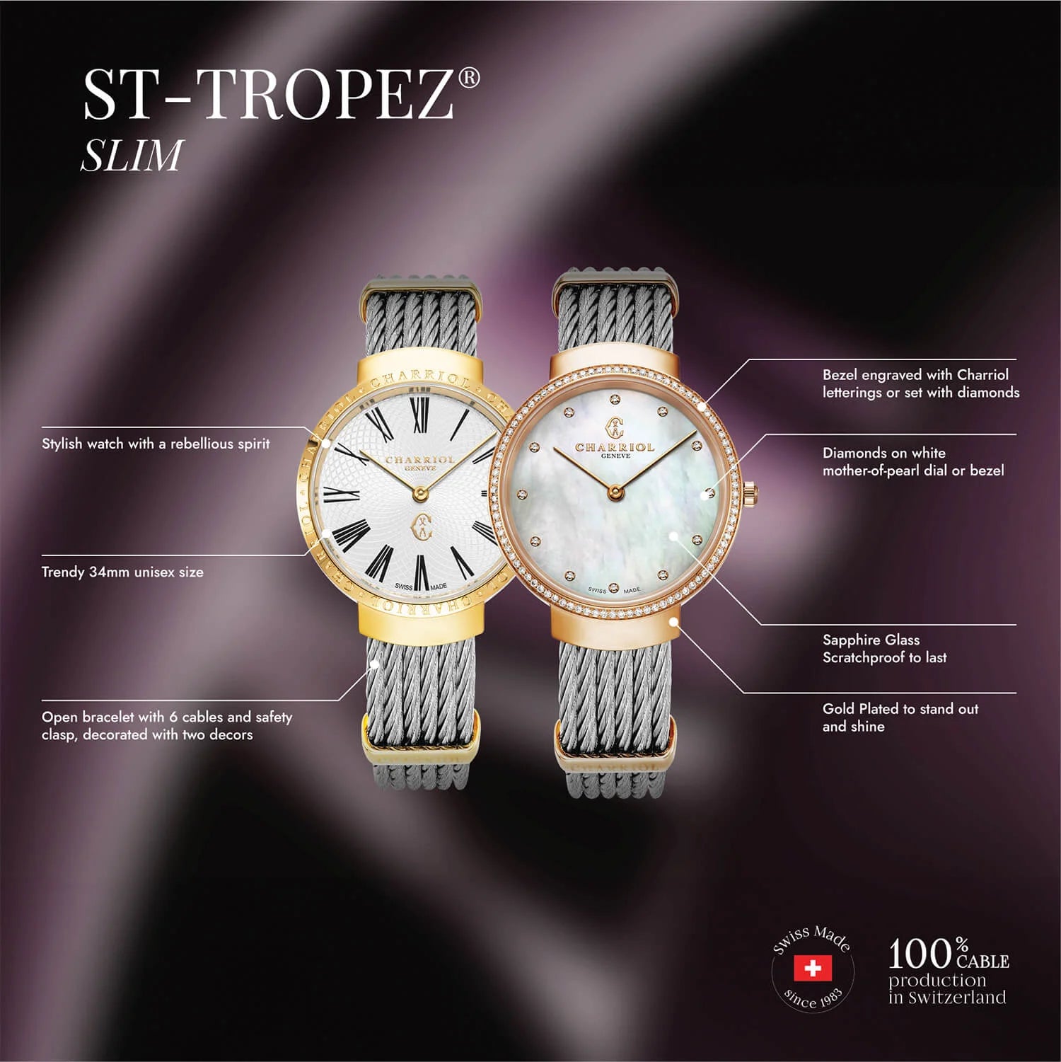 Montre Slim Star et acier - Charriol Geneve - Montre