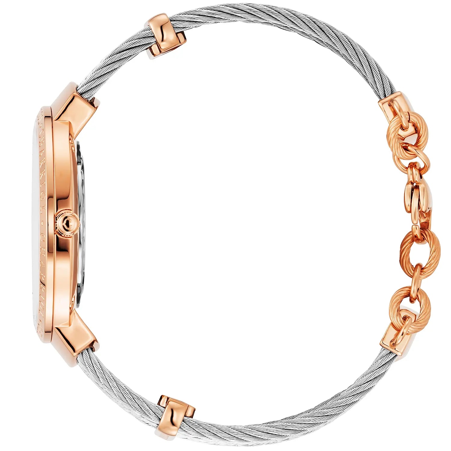 SLIM, 34MM, CALIBRE QUARTZ, NACRE AVEC CADRAN 12 DIAMANTS, BEZEL "CHARRIOL CHARRIOL ", BRACELET CABLE ACIER - Charriol Geneve - Montres