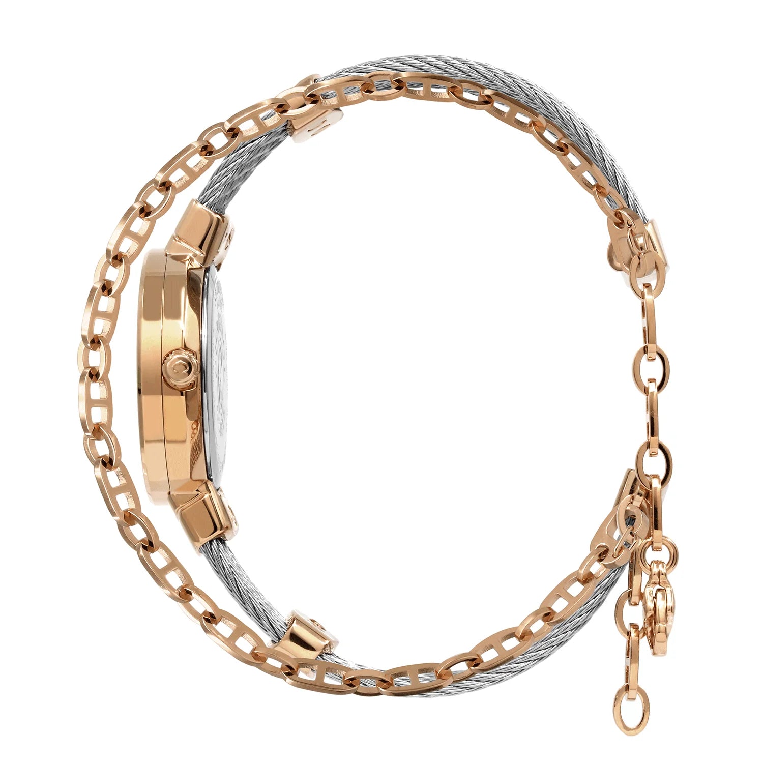 ST TROPEZ, 25MM, QUARTZ CALIBRE, MOTHER-OF-PEARL WITH 11 DIAMONDS DIAL, MOTHER-OF-PEARL BEZEL, STEEL CABLE BRACELET - Charriol Geneve - Watch