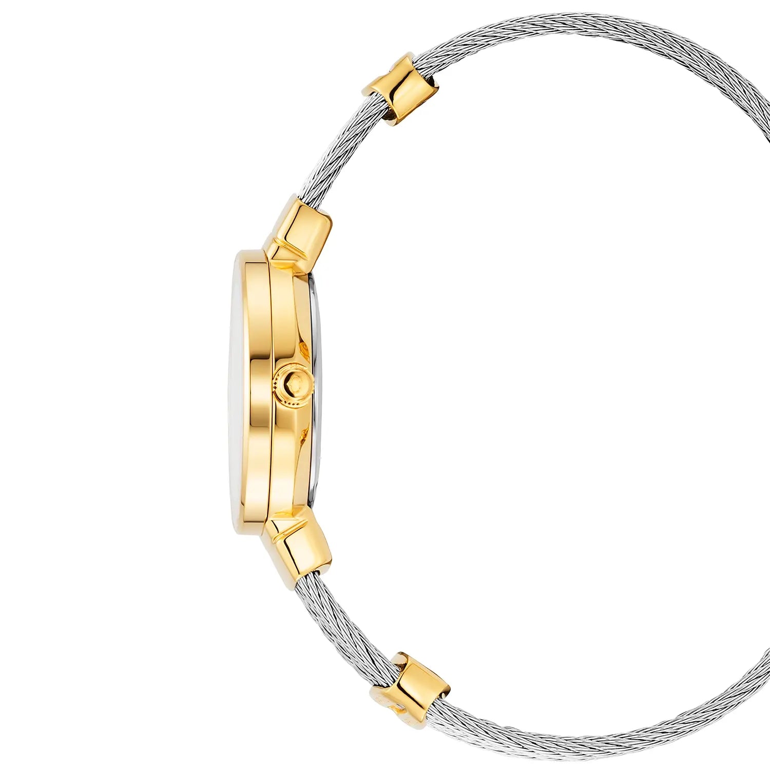 ST TROPEZCALIBRE QUARTZ, NACRE AVEC 11 DIAMANTS, BEZEL PVD OR JAUNE, BRACELET CABLE ACIER, 25MM - Charriol Geneve - Montres