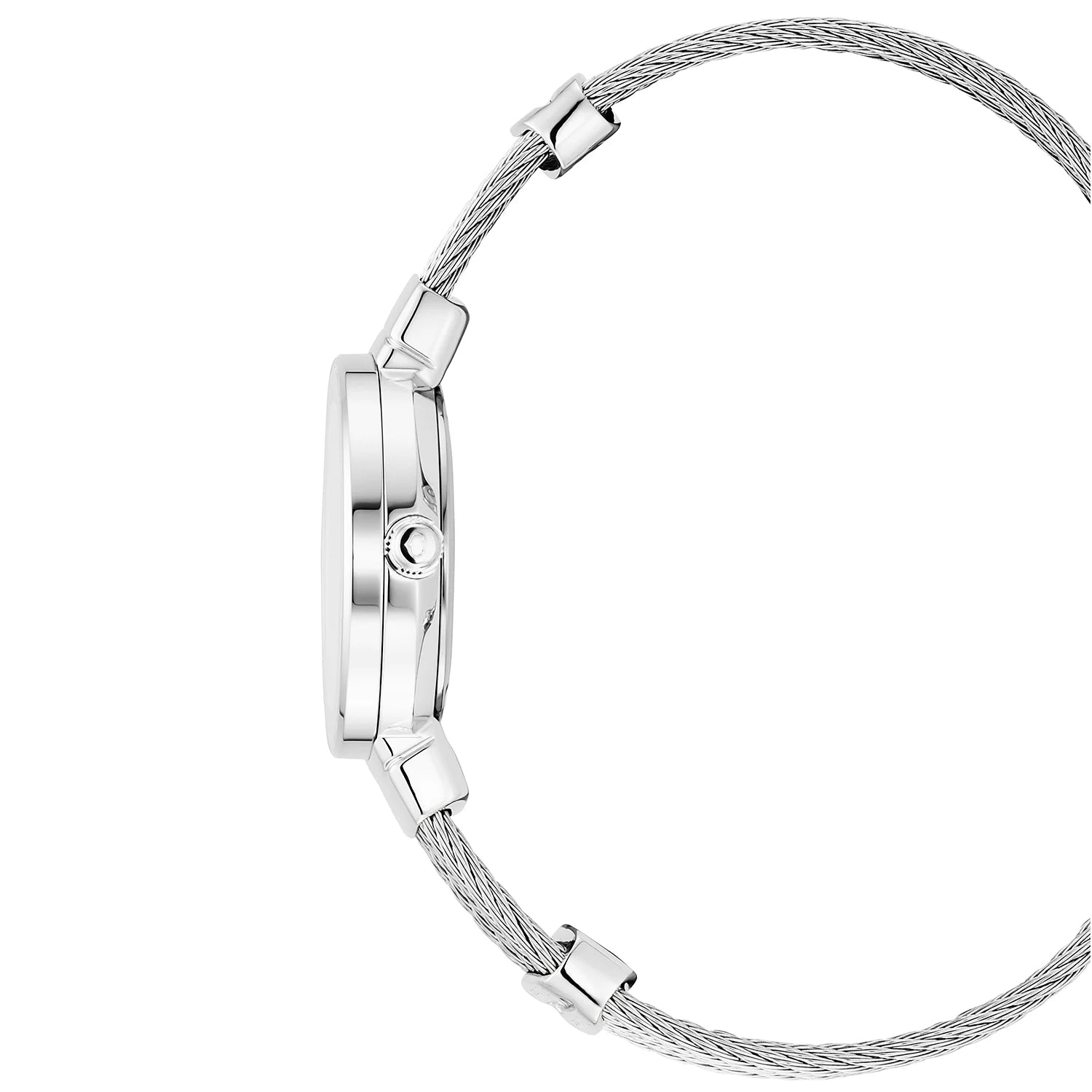 ST TROPEZ, 25MM, CALIBRE QUARTZ, NACRE BLANCHE AVEC CADRAN LUMINESCENT "LOVE", NACRE BLANCHE AVEC 8 DIAMANTS, BRACELET CABLE ACIER - Charriol Geneve - Montres