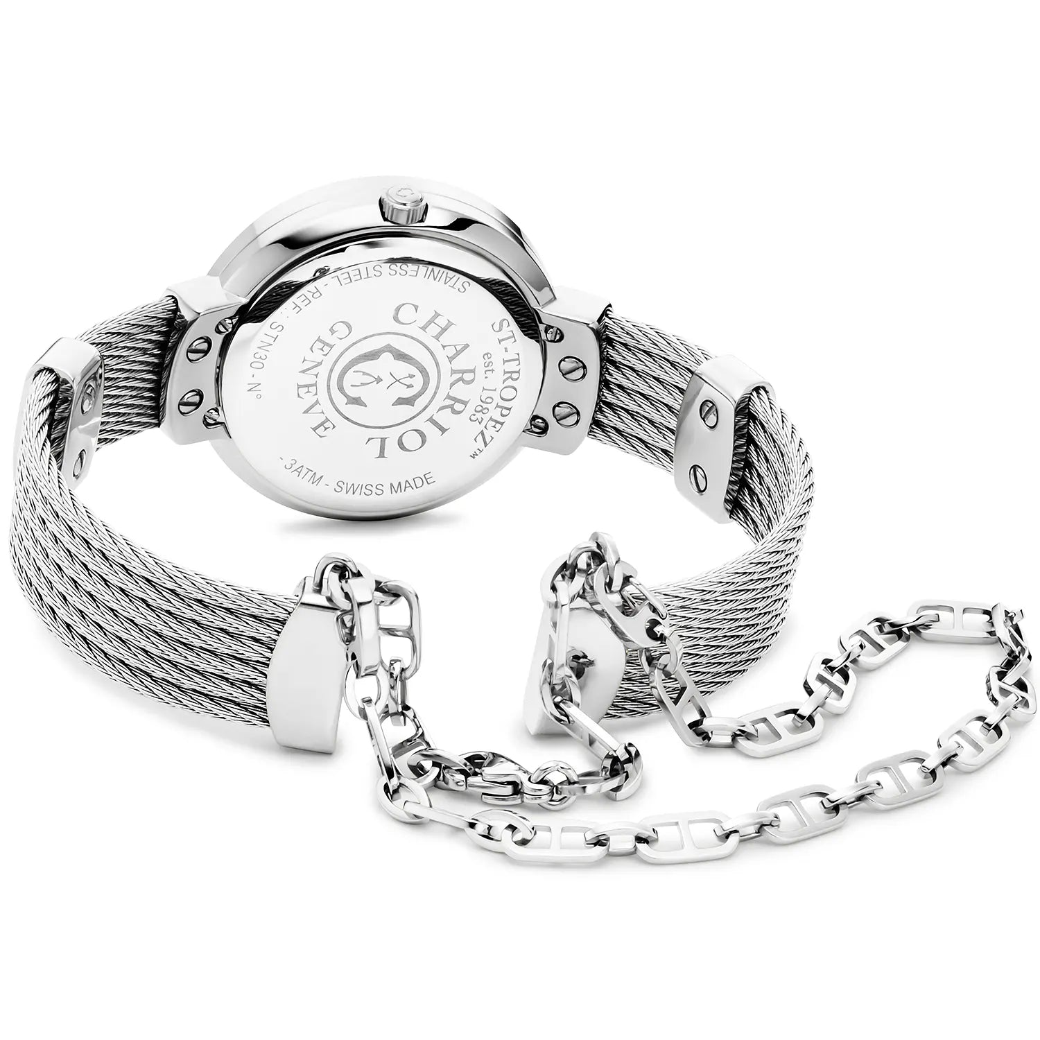 ST TROPEZ30MM, CALIBRE QUARTZ, CADRAN NACRE, BEZEL "CHARRIOL CHARRIOL ", BRACELET CABLE ACIER - Charriol Geneve - Montres