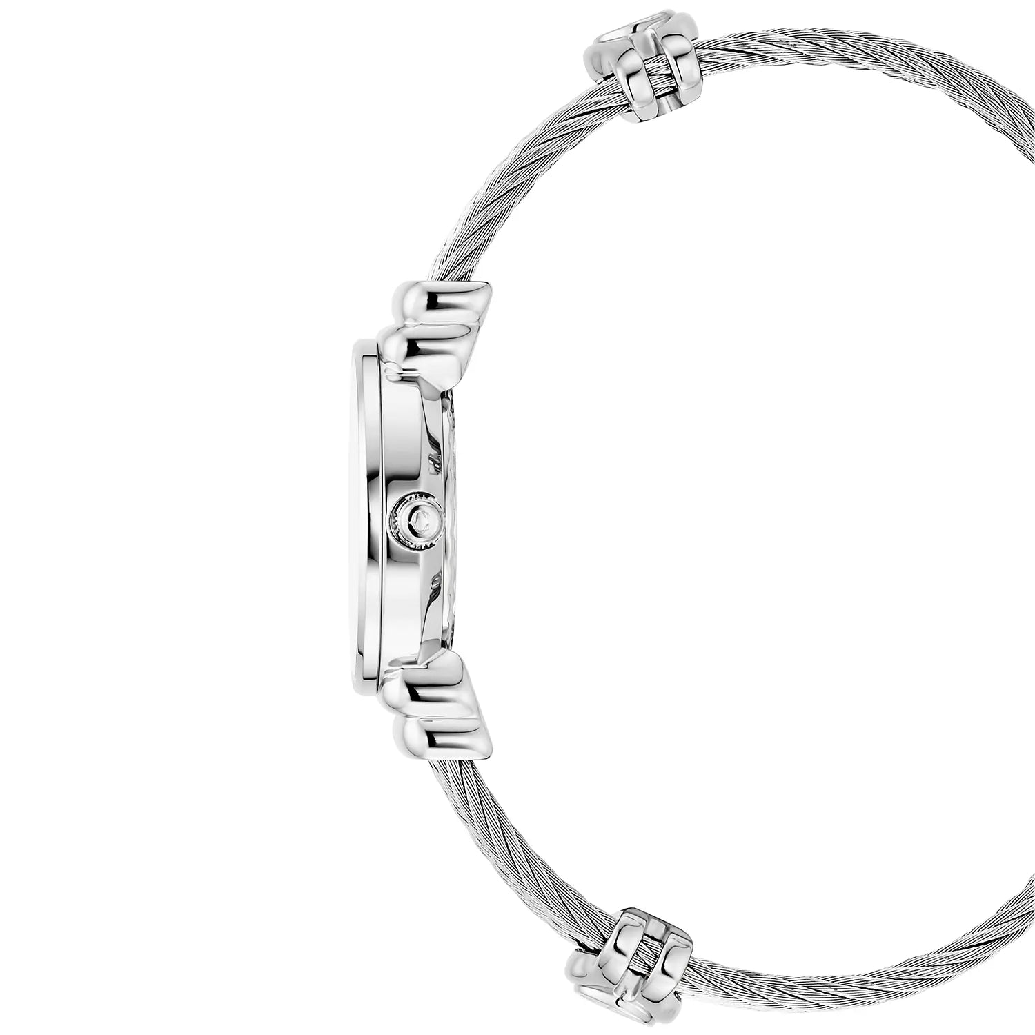 St Tropez Montre Icon 24,5 mm en acier inoxydable, câble en acier, lunette 8 diamants et cadran MOP blanc - Charriol Geneve - Montre