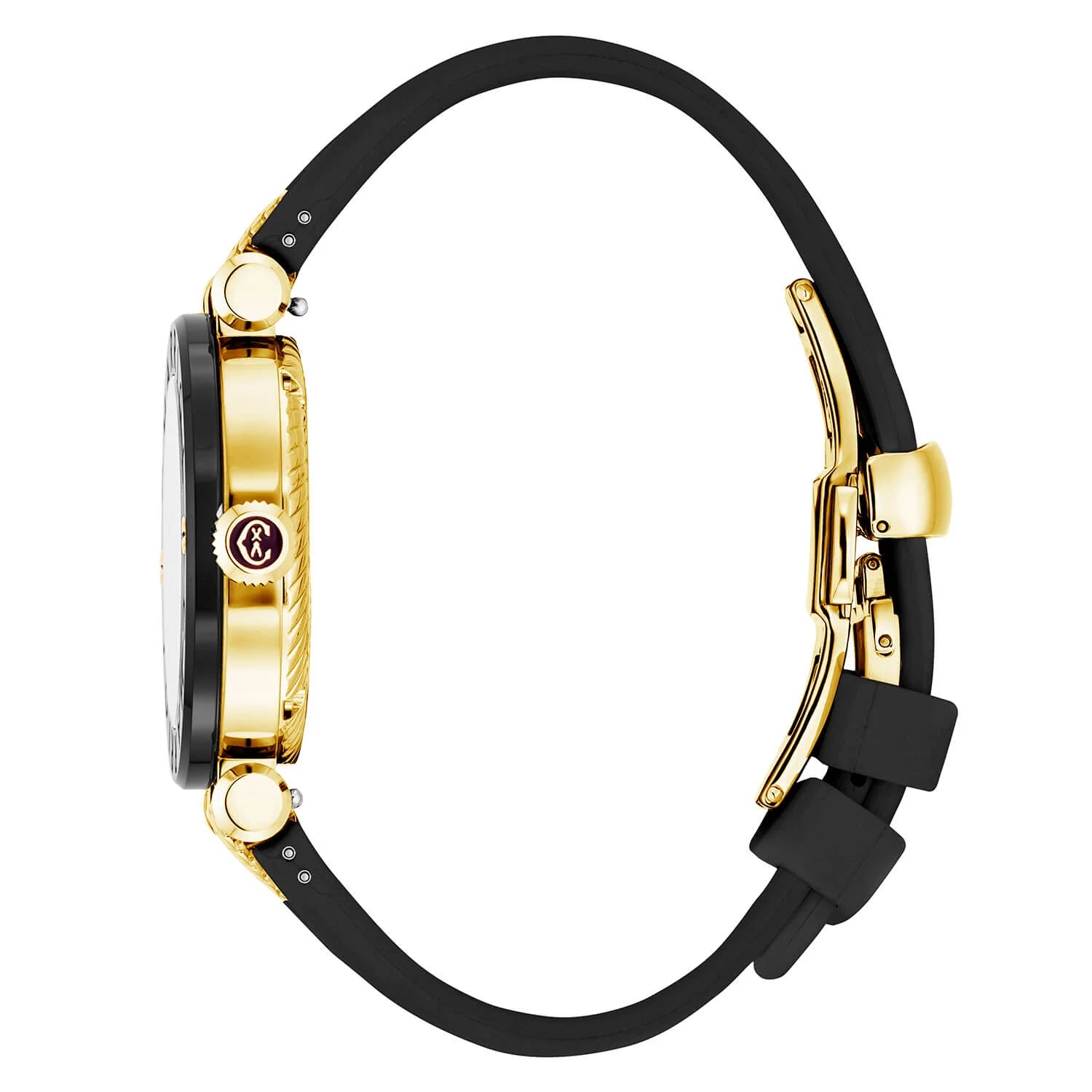 NAVIGATOR CRUISE, 36MM, QUARTZ CALIBRE, BLACK WITH YELLOW ARABIC AND 10 INDEX DIAL, STEEL BLACK PVD WITH 2 YELLOW GOLD PVD SCREWS, BLACK RUBBER INTERCHANGEABLE BRACELET WITH YELLOW GOLD PVD ATTACHED - © 2024 Charriol -  Watch