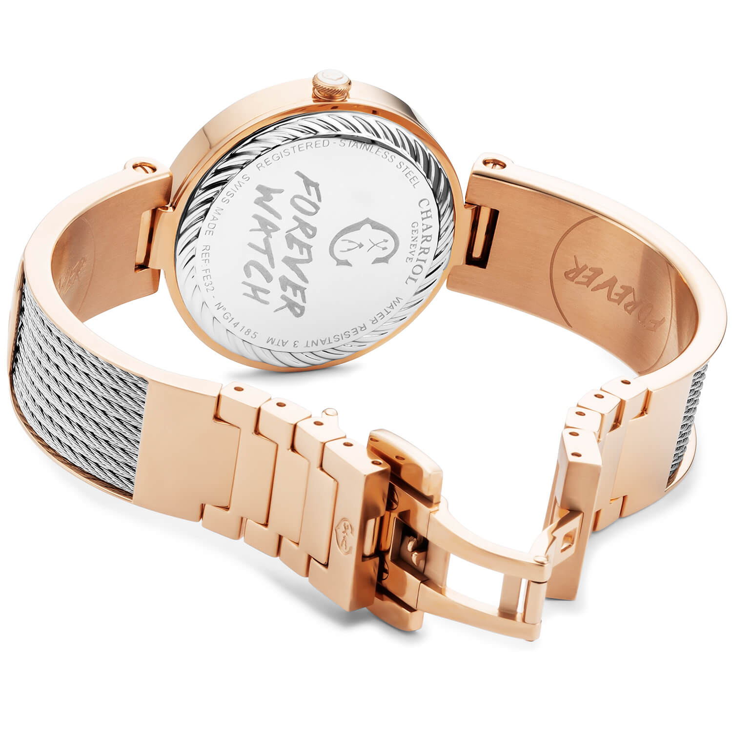 FOREVERCALIBRE QUARTZ, CADRAN NACRE, PVD OR ROSE, BRACELET CABLE ACIER - Charriol Geneve - Montres