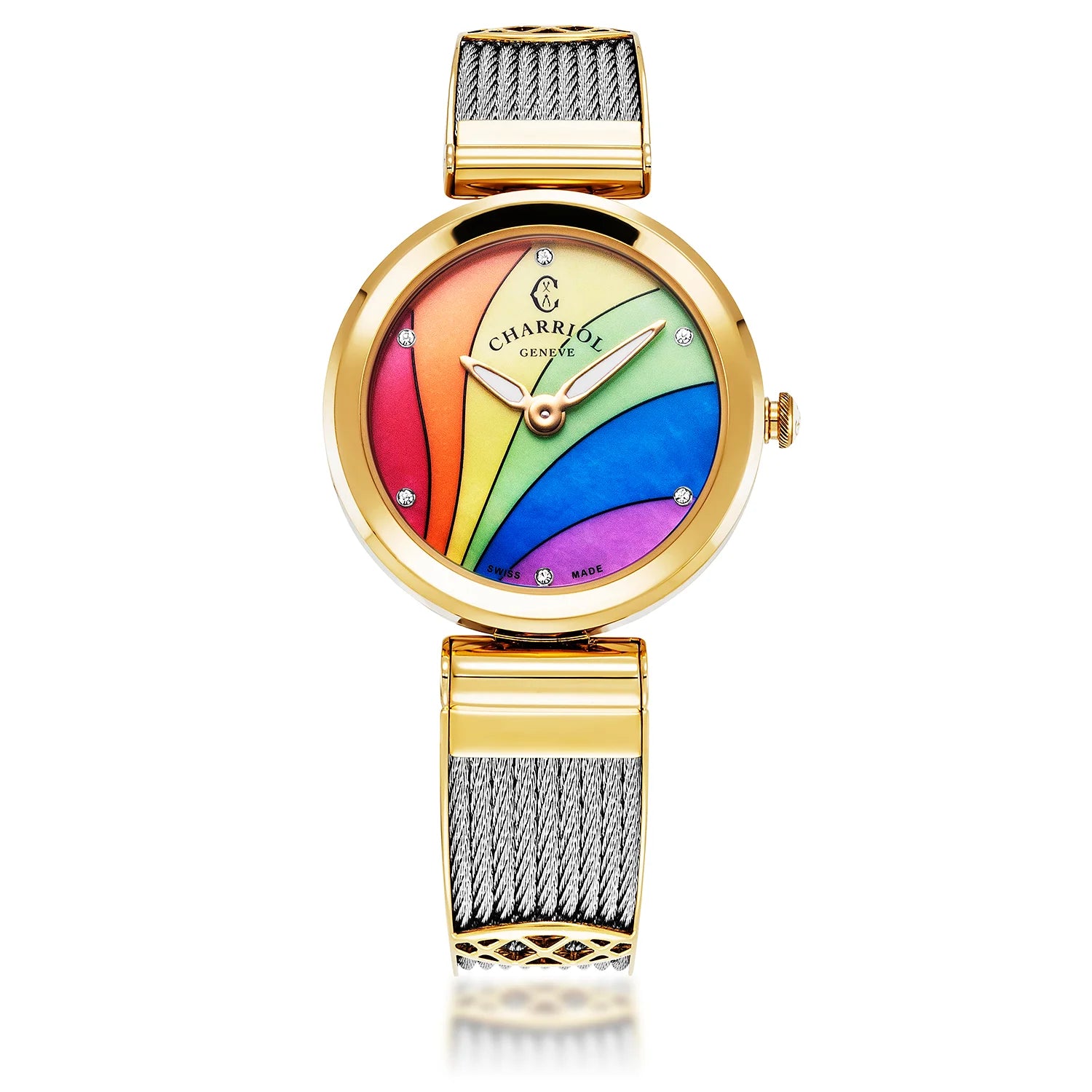 Forever Montre Motif arc-en-ciel et or jaune - Charriol Geneve - Montre