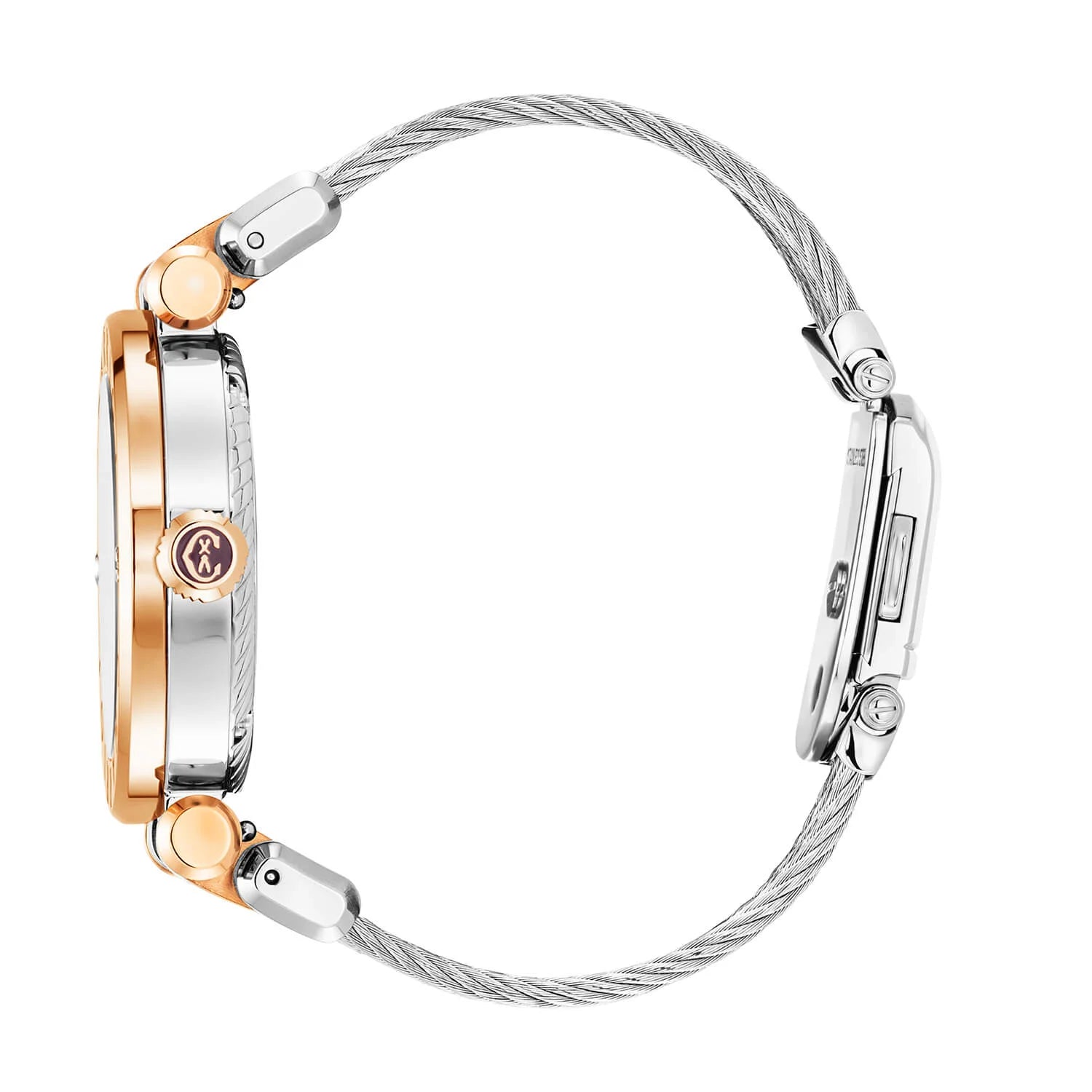 NAVIGATOR CRUISE, 36MM, QUARTZ CALIBRE, WHITE MOTHER-OF-PEARL WITH 10 DIAMONDS DIAL, STEEL ROSE GOLD PVD "CHARRIOL CHARRIOL" WITH 2 SCREWS BEZEL, STEEL INTERCHANGEABLE CABLE BRACELET WITH ROSE GOLD PVD ATTACHED - © 2024 Charriol -  Watch