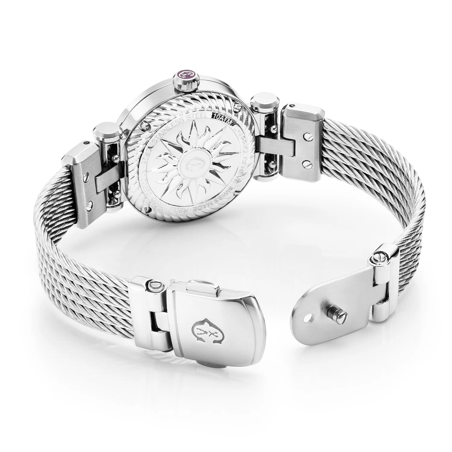 NAVIGATOR CRUISE28MM, CALIBRE QUARTZ, CADRAN NACRE, BAGUE 30 DIAMANTS, BRACELET INTERCHANGEABLE CABLE ACIER - Charriol Geneve - Montres