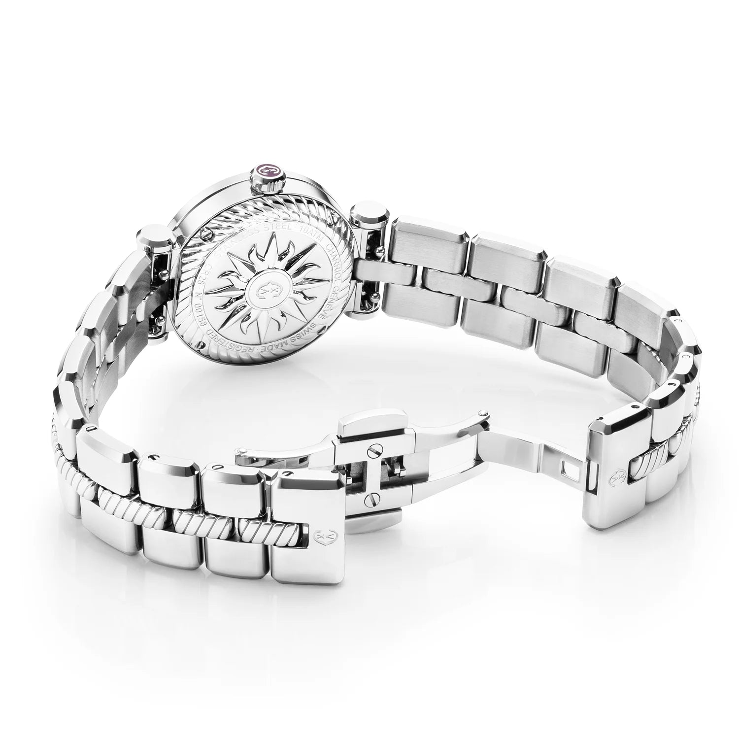 NAVIGATOR CRUISE28MM, CALIBRE QUARTZ, NACRE AVEC CADRAN 12 DIAMANTS, "CHARRIOL CHARRIOL " BEZEL, BRACELET INTERCHANGEABLE ACIER - Charriol Geneve - Montres