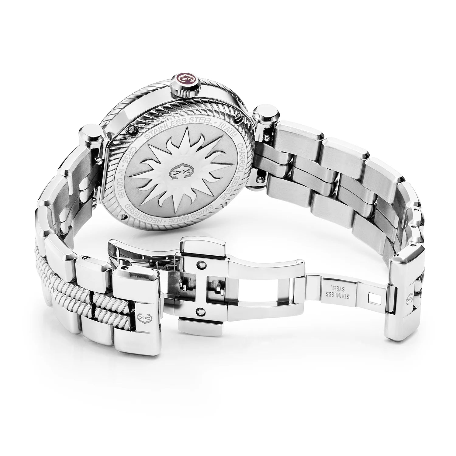 St Tropez Cruise Montre automatique 36mm Bracelet gris clair, lunette gris clair & 2 vis et cadran MOP blanc - Charriol Geneve - Montre