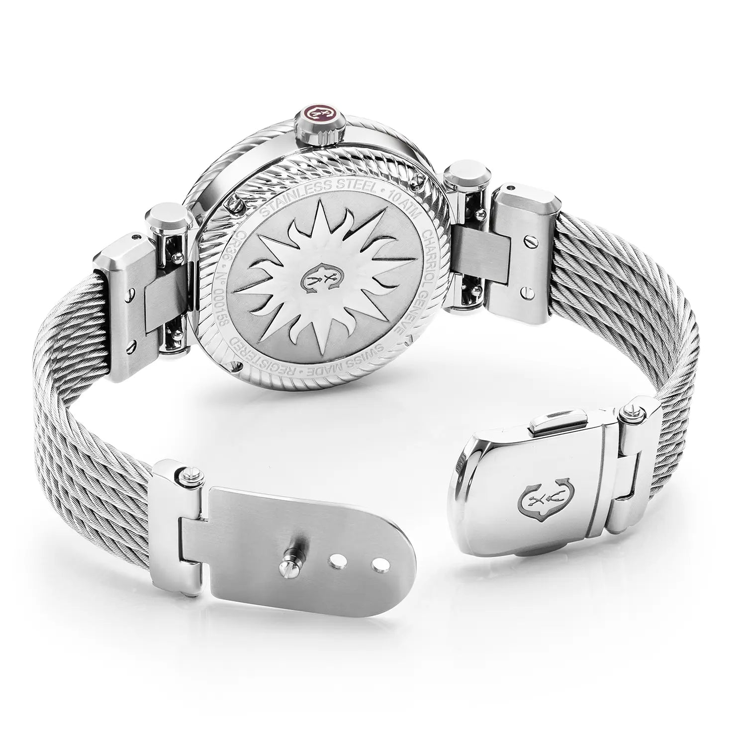 NAVIGATOR CRUISE36MM, CALIBRE QUARTZ, CADRAN NACRE, BEZEL "CHARRIOL CHARRIOL ", BRACELET INTERCHANGEABLE CABLE ACIER - Charriol Geneve - Montres