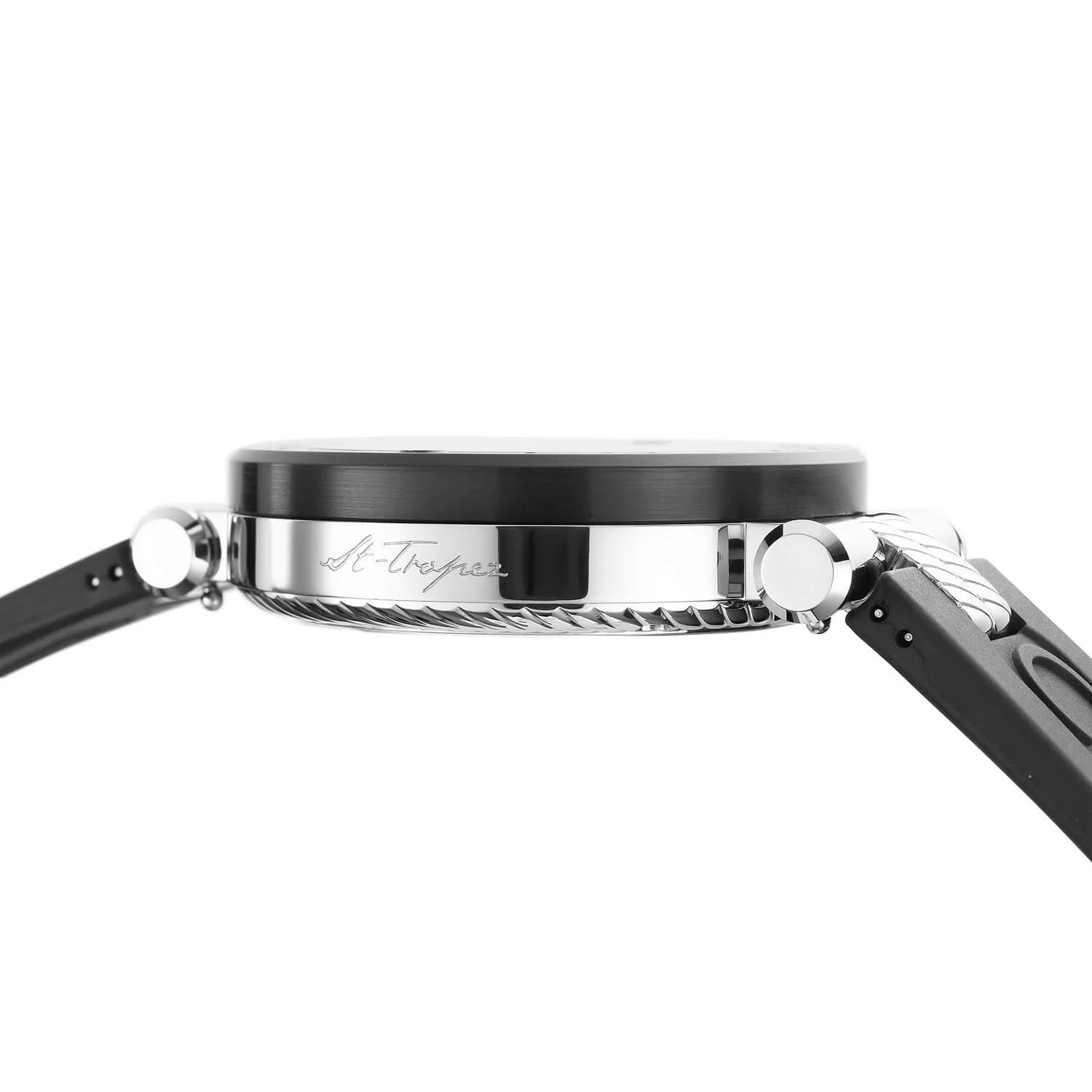 NAVIGATOR CRUISE41MM, CALIBRE CHRONOGRAPHIQUE QUARTZ, CADRAN NOIR AVEC CROIX ROUGE, ACIER PVD NOIR "CHARRIOL CHARRIOL " BEZEL, BRACELET INTERCHANGEABLE EN CAOUTCHOUC NOIR - © 2024 Charriol - Watch