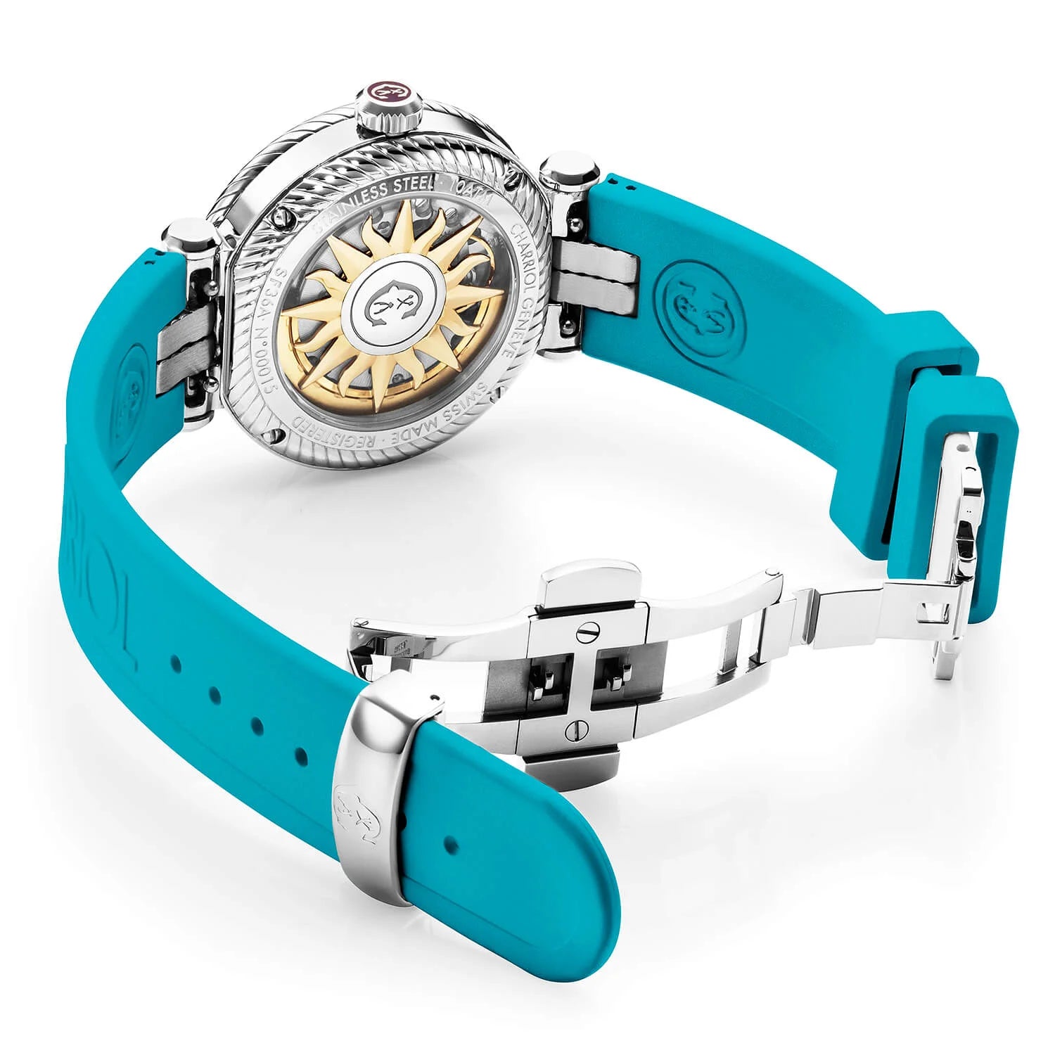 NAVIGATOR SURF, 36MM, AUTOMATIC CALIBRE, TURQUOISE DIAL, TURQUOISE BEZEL, TURQUOISE RUBBER INTERCHANGEABLE BRACELET - Charriol -  Watch