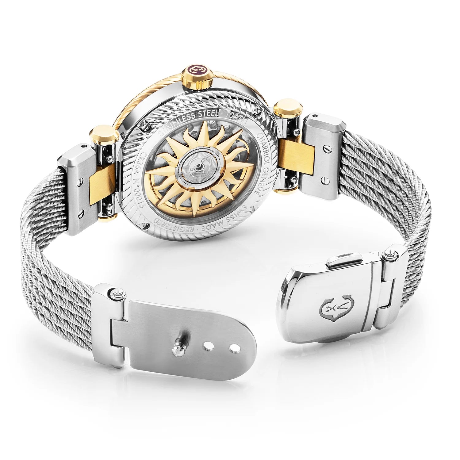NAVIGATOR SURF, 36MM, CALIBRE AUTOMATIQUE, CADRAN BLANC, BAGUE BLANCHE, BRACELET INTERCHANGEABLE CABLE ACIER - Charriol Geneve - Montre