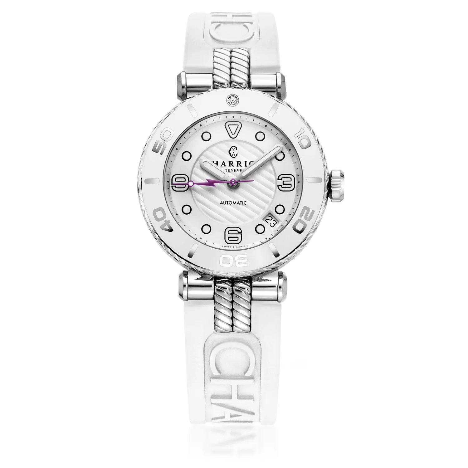 NAVIGATOR SURF, 36MM, CALIBRE AUTOMATIQUE, CADRAN BLANC, ZONE BLANCHE, BRACELET INTERCHANGEABLE EN CAOUTCHOUC BLANC - Charriol Geneve - Montre