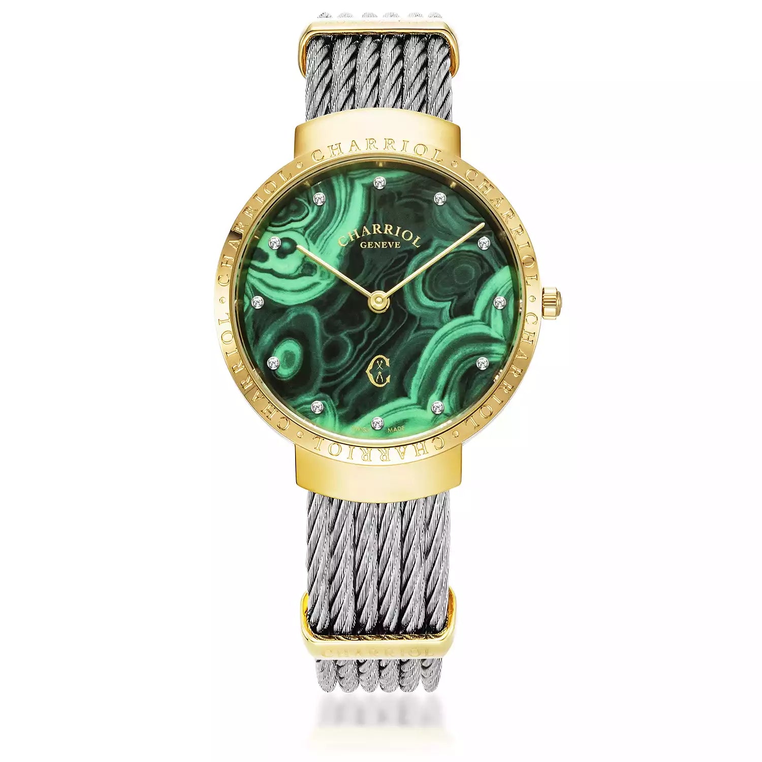 Montre Slim verte et acier - Charriol Geneve - Montre