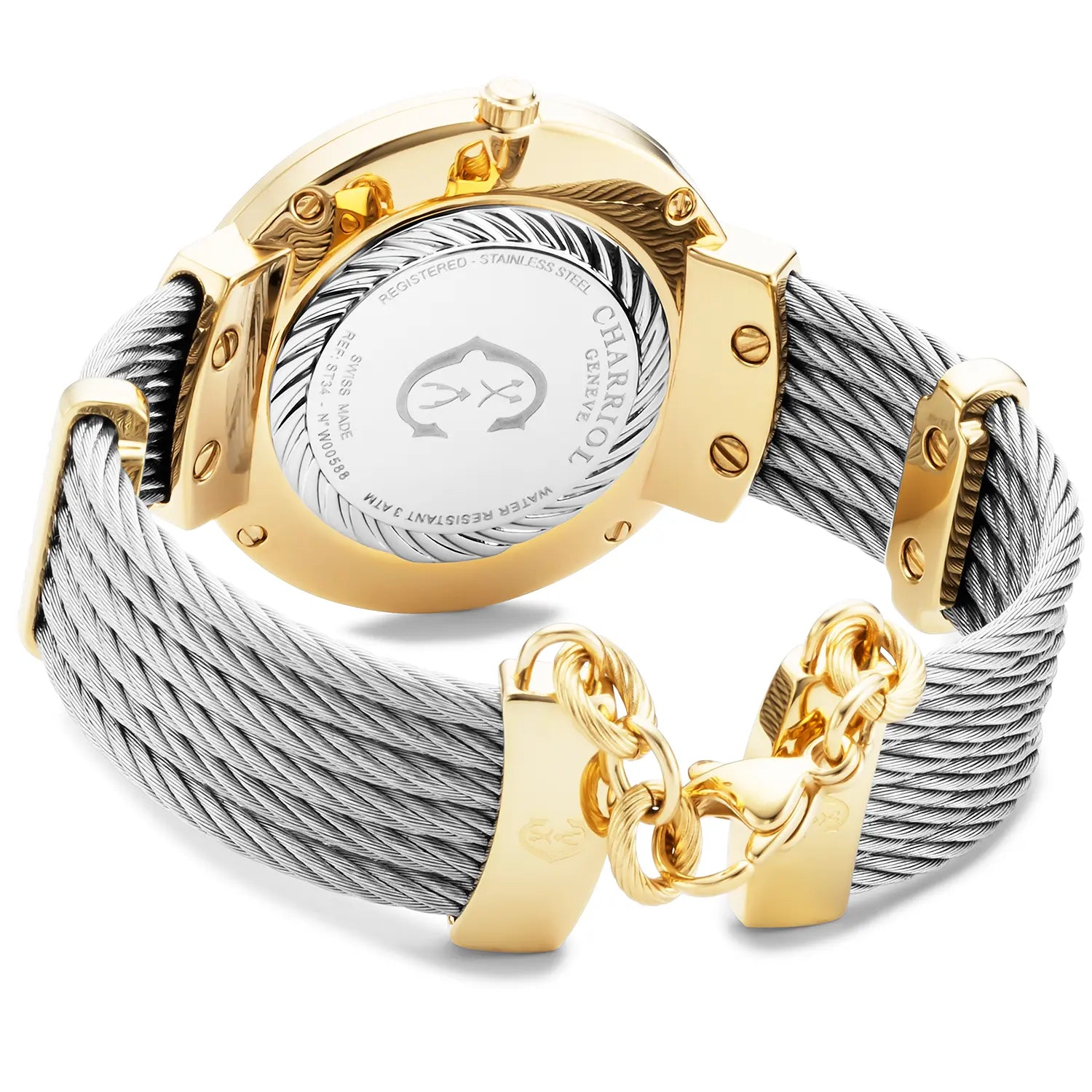 SLIM, 34MM, CALIBRE QUARTZ, NACRE AVEC CADRAN 12 DIAMANTS, BEZEL "CHARRIOL CHARRIOL ", BRACELET CABLE ACIER - Charriol Geneve - Montres