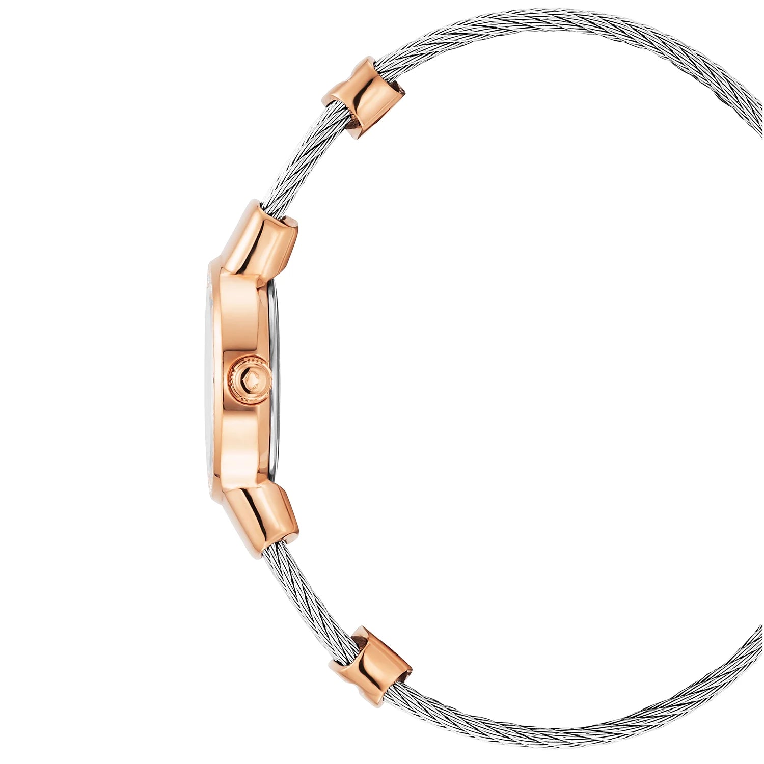 ST TROPEZ20MM, CALIBRE QUARTZ, CADRAN NACRE, PVD OR ROSE ACIER AVEC 24 DIAMANTS, BRACELET CABLE ACIER - Charriol Geneve - Montres