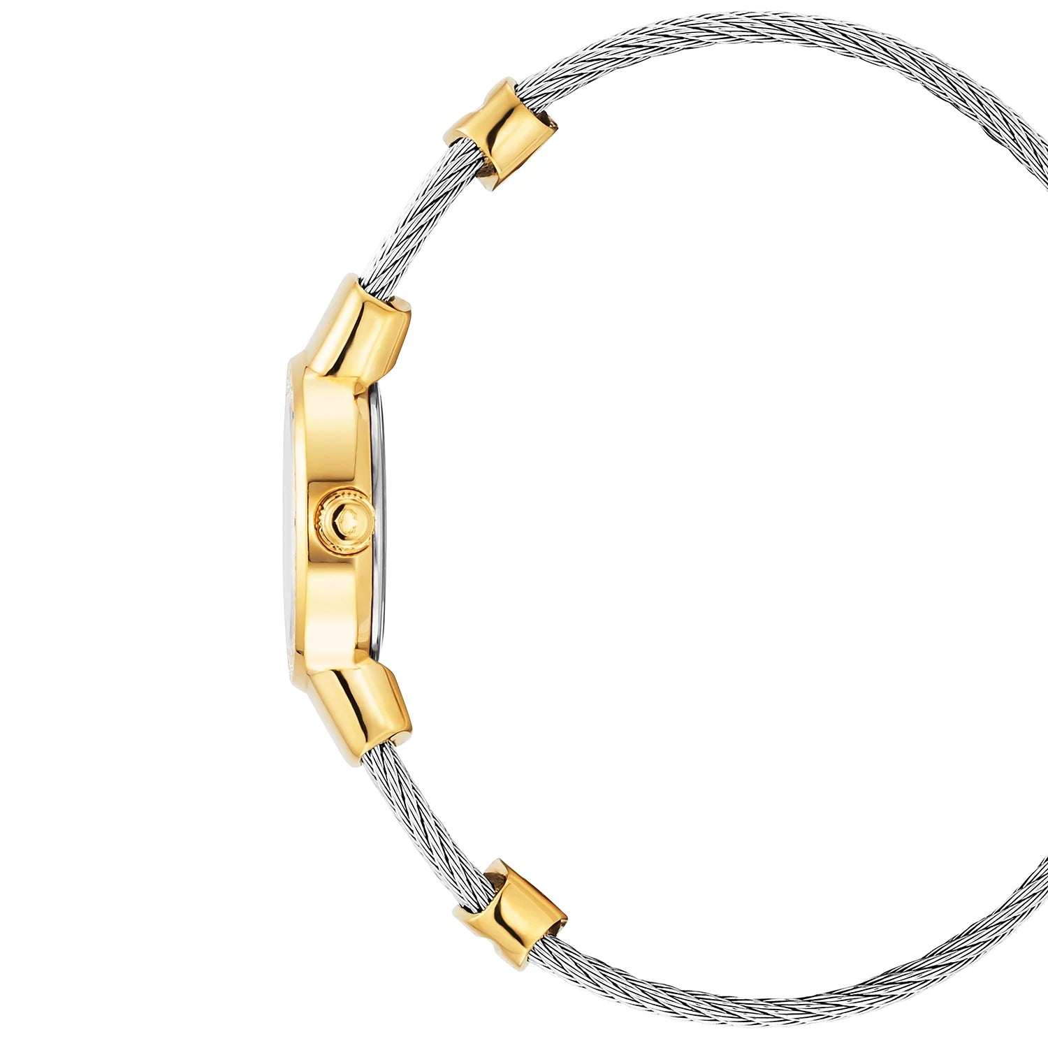 ST TROPEZ20MM, CALIBRE QUARTZ, CADRAN NACRE, PVD OR JAUNE AVEC 24 DIAMANTS, BRACELET CABLE ACIER - Charriol Geneve - Montres