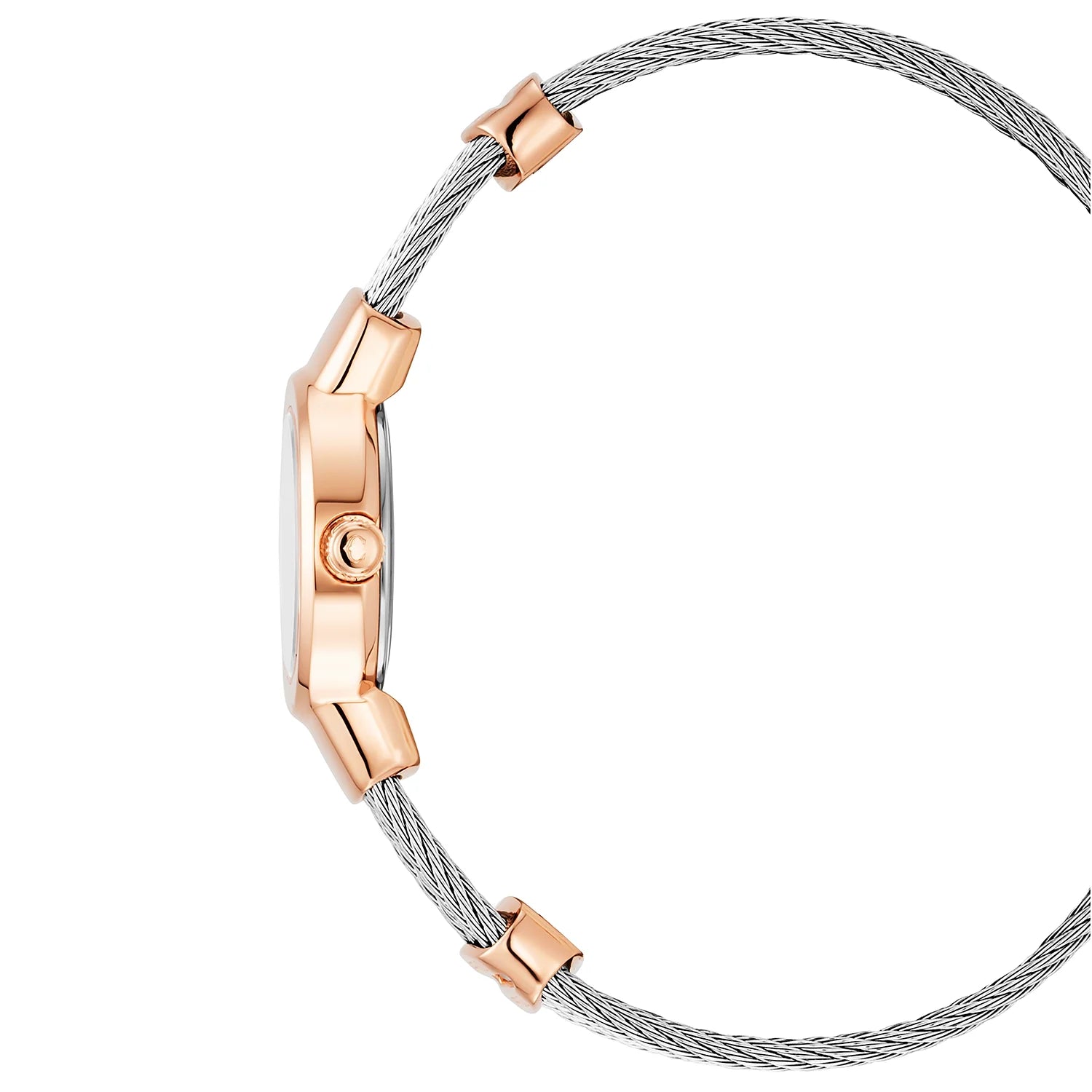 ST TROPEZCALIBRE QUARTZ, NACRE AVEC 11 DIAMANTS, BEZEL ACIER PVD OR ROSE, BRACELET CABLE ACIER - Charriol Geneve - Montres