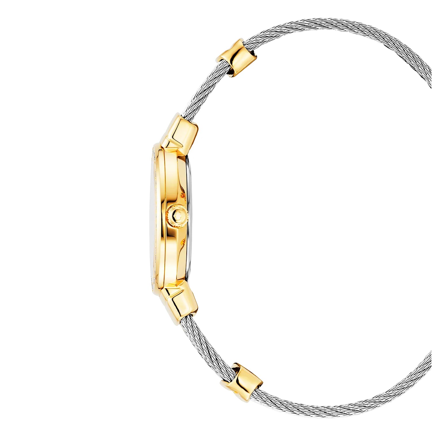 ST TROPEZ25MM, CALIBRE QUARTZ, CADRAN NACRE, PVD OR JAUNE AVEC 36 DIAMANTS, BRACELET CABLE ACIER - Charriol Geneve - Montres