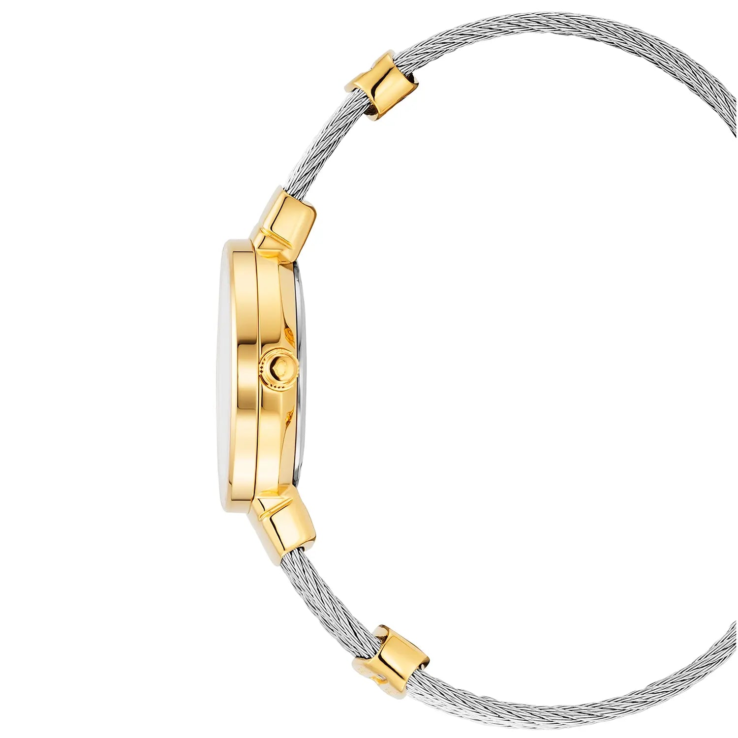 ST TROPEZCALIBRE QUARTZ, NACRE AVEC 11 DIAMANTS, BEZEL PVD OR JAUNE, BRACELET CABLE ACIER, 25MM - Charriol Geneve - Montres