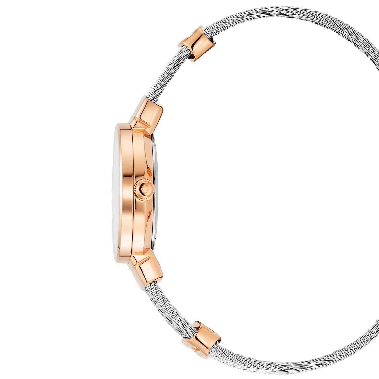 ST TROPEZ25MM, CALIBRE QAURTZ, NACRE AVEC 2 DIAMANTS, BEZEL NACRE, BRACELET CABLE D'ACIER - Charriol Geneve - Montres