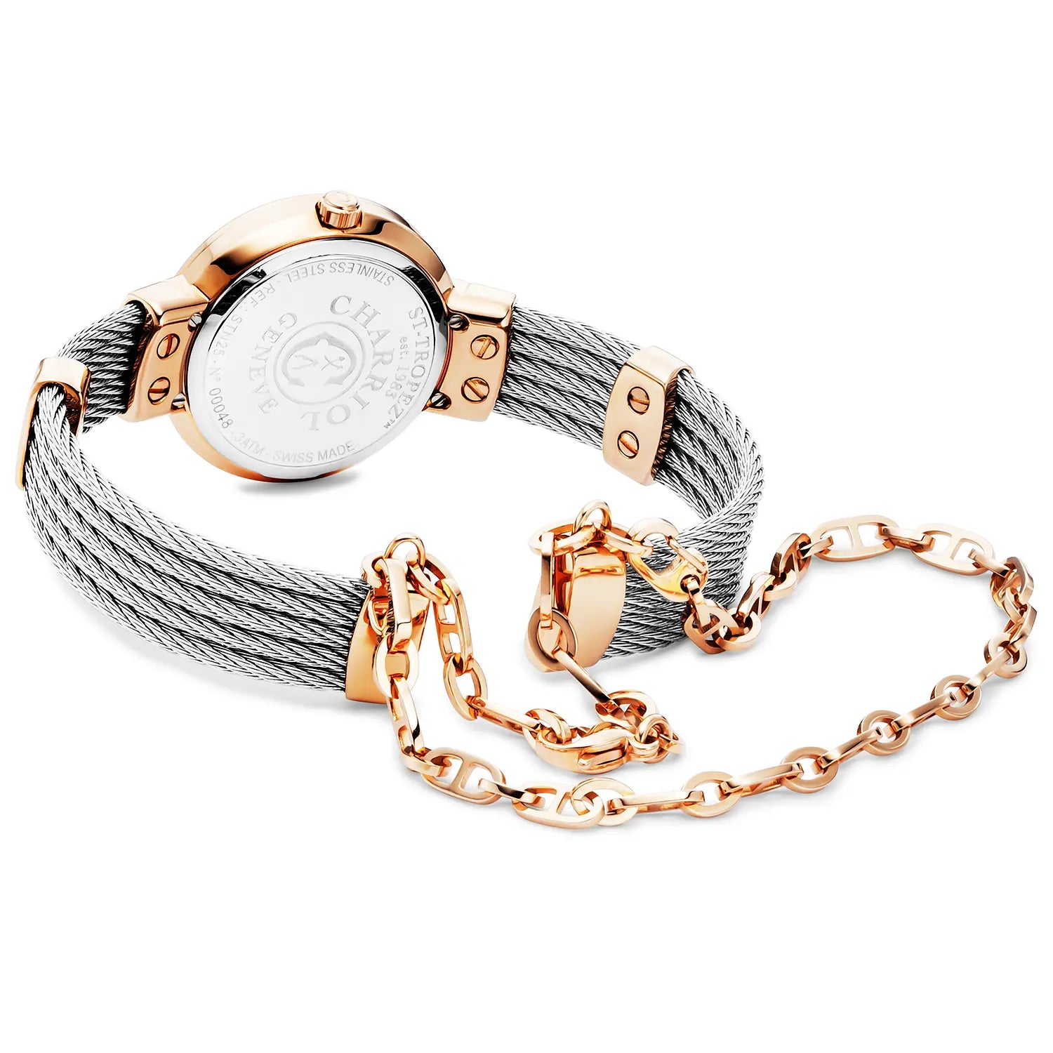 ST TROPEZCALIBRE QUARTZ, CADRAN NACRE, PVD OR ROSE, BRACELET CABLE ACIER - Charriol Geneve - Montres