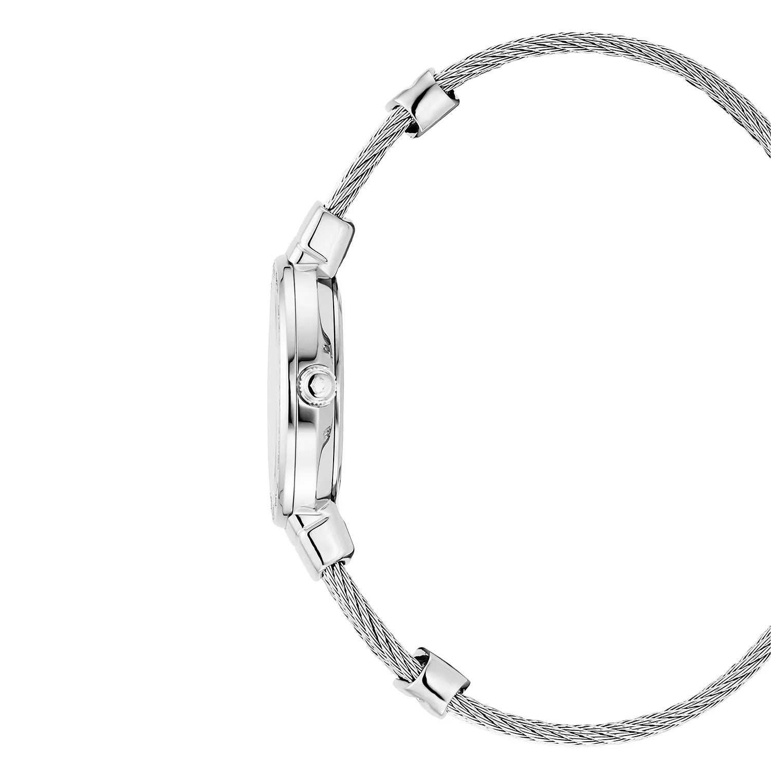 ST TROPEZ25MM, CALIBRE QUARTZ, NACRE BLANCHE AVEC CADRAN NUMERIQUE ROMAIN, BEZEL ACIER AVEC 36 DIAMANTS, BRACELET CABLE ACIER - Charriol Geneve - Montres