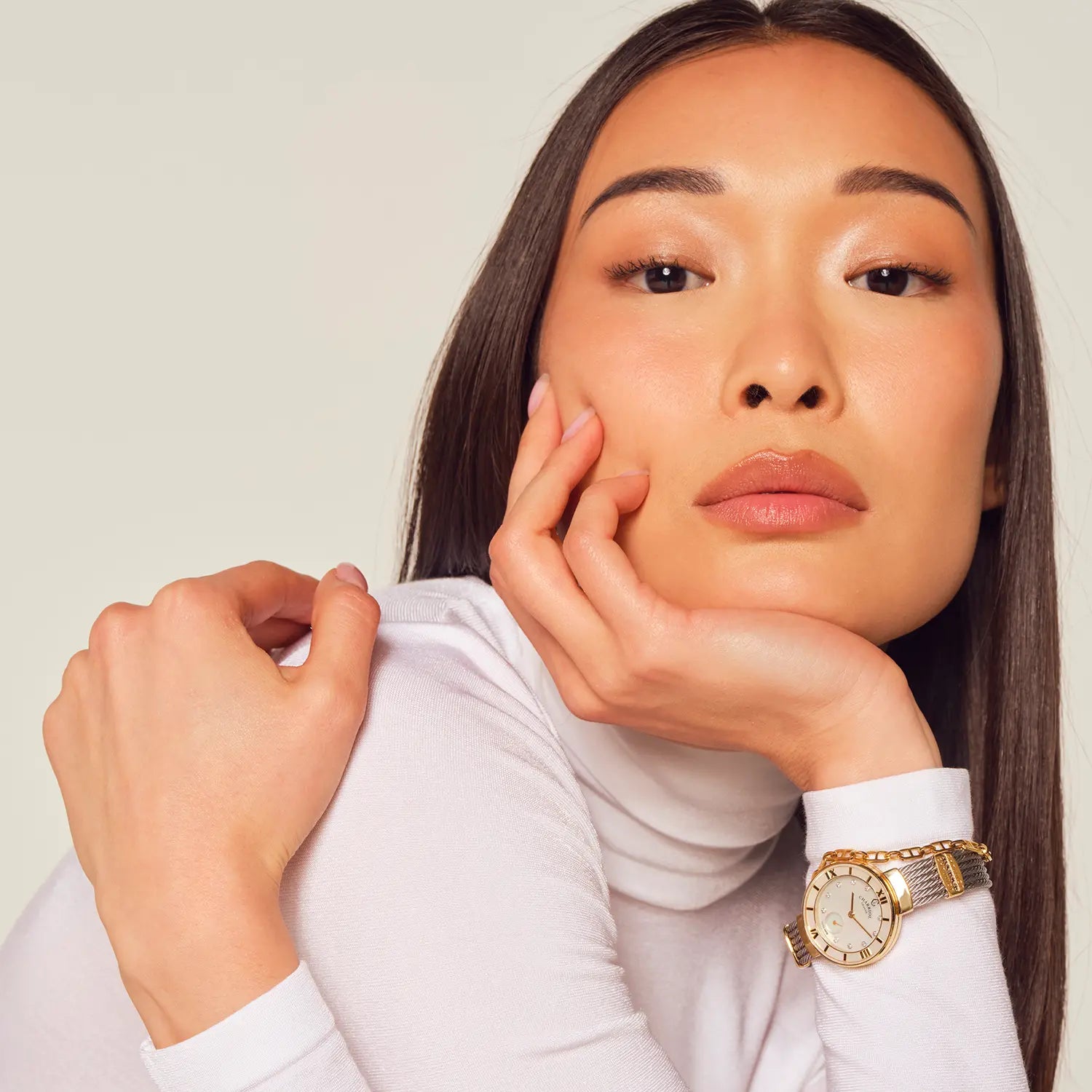 ST TROPEZ30MM, CALIBRE QUARTZ, NACRE AVEC DIAMANT 10 DIAMANTS, BEZEL NACRE, BRACELET CABLE ACIER - Charriol Geneve - Montres