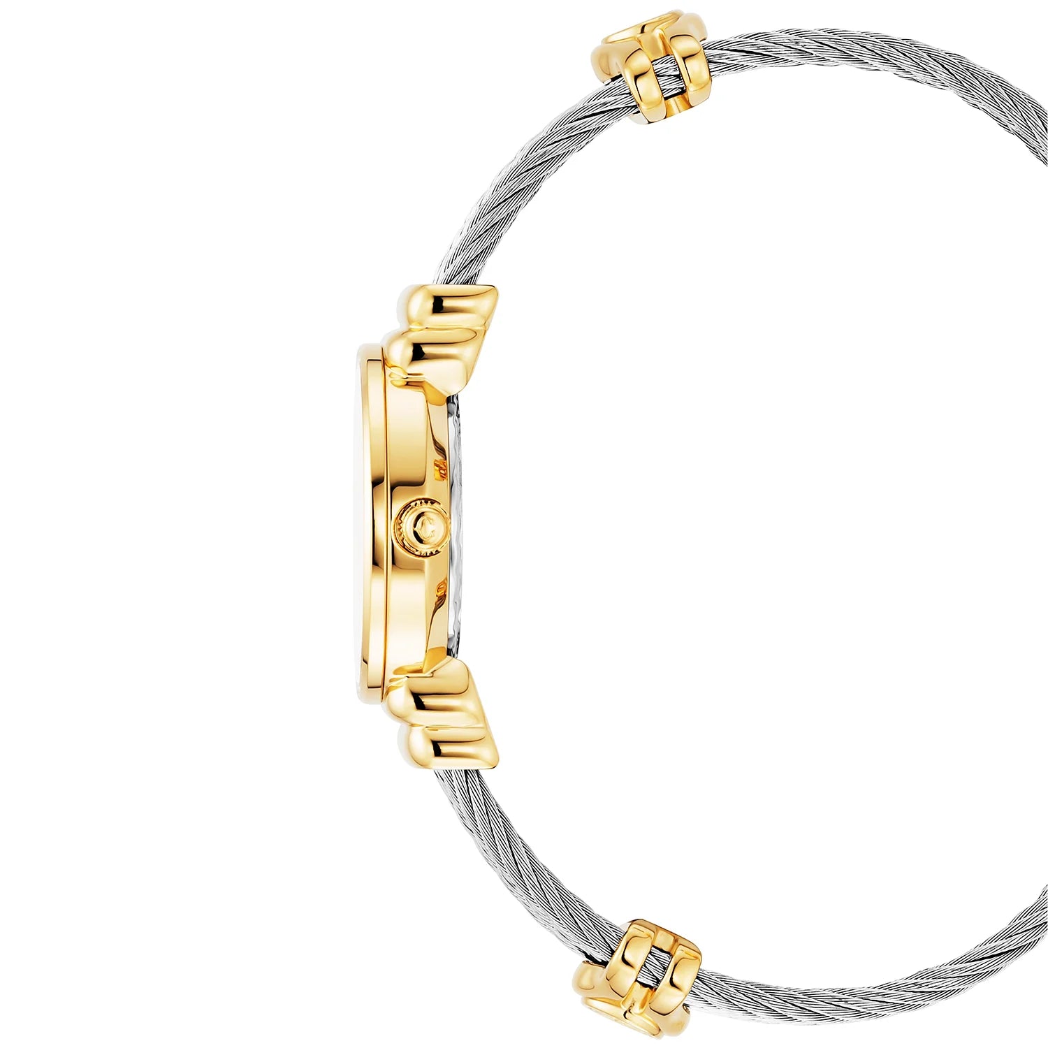 St Tropez Montre Icon 24,5 mm PVD or jaune, câble acier, lunette 8 diamants et cadran MOP blanc - Charriol Geneve - Montres