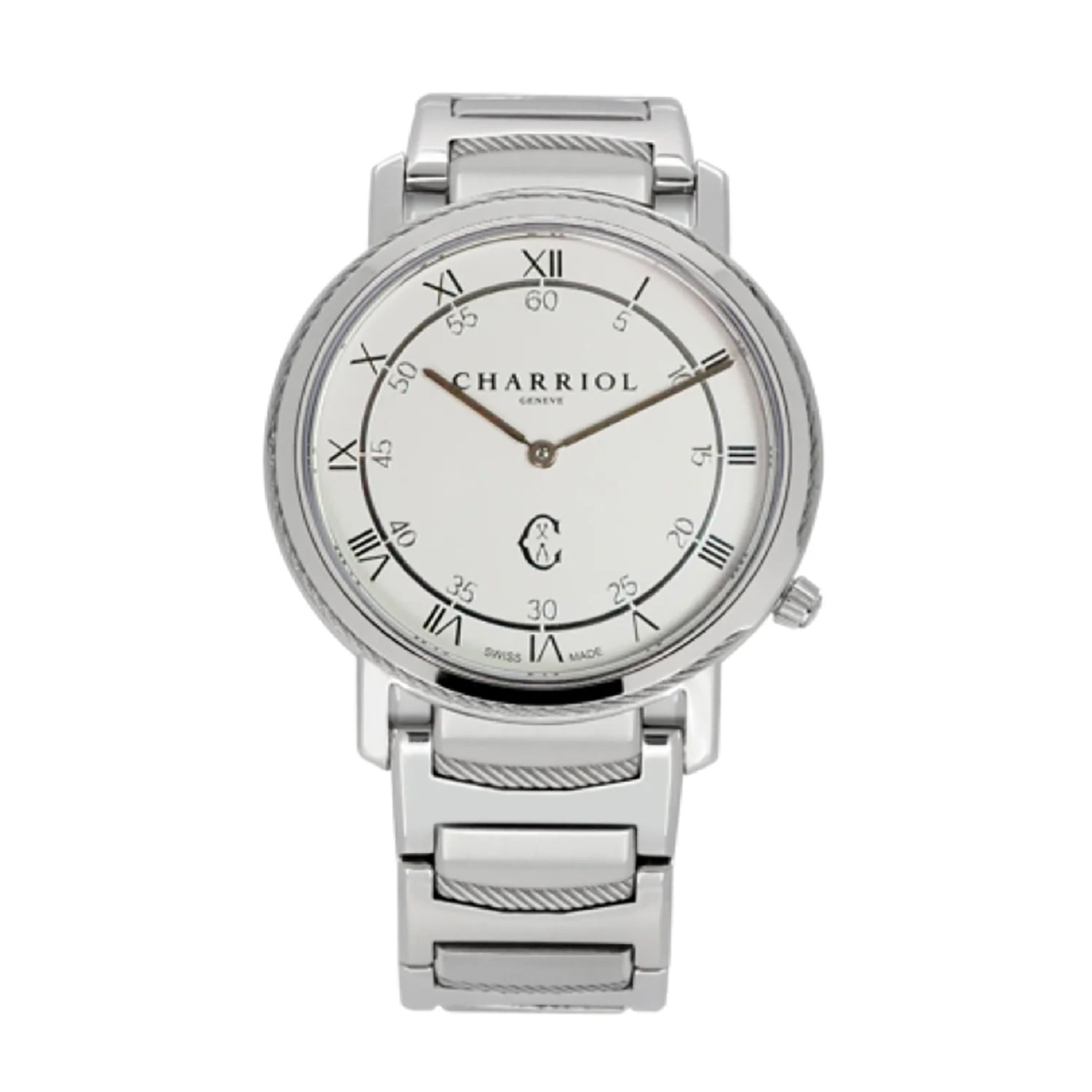 CELTIC LEGACY40MM, CALIBRE QUARTZ, CADRAN BLANC, ZONE ACIER, BRACELET ACIER - Charriol Geneve - Montres