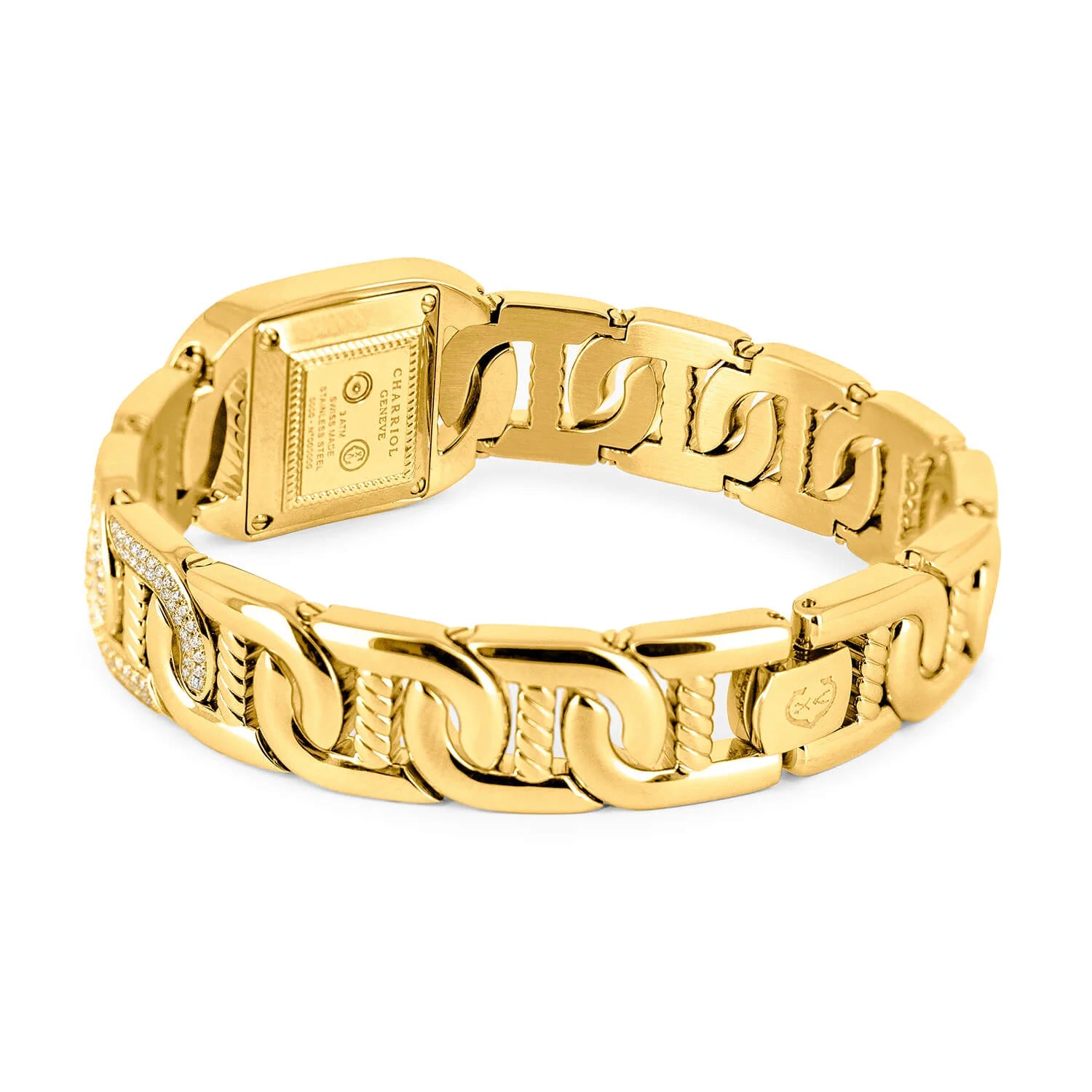MARINER, 20MM, QUARTZ CALIBRE, YELLOW GOLD PLATED CASE WITH 128 DIAMONDS, 6 YELLOW GOLD PLATED LINKS WITH 336 DIAMONDS, WHITE MOTHER-OF-PEARL WITH 2 DIAMONDS - Charriol -  Watch